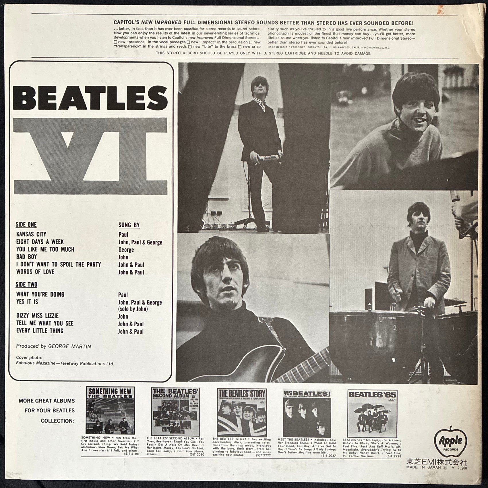 BEATLES - BEATLES VI (USED VINYL 1974 JAPAN M-/EX)