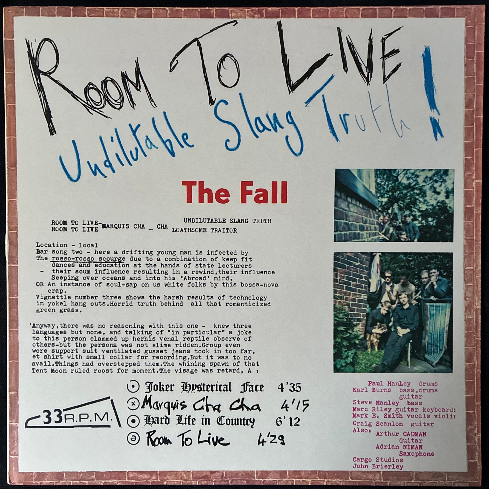 FALL - ROOM TO LIVE (USED VINYL 1982 UK M-/EX+)