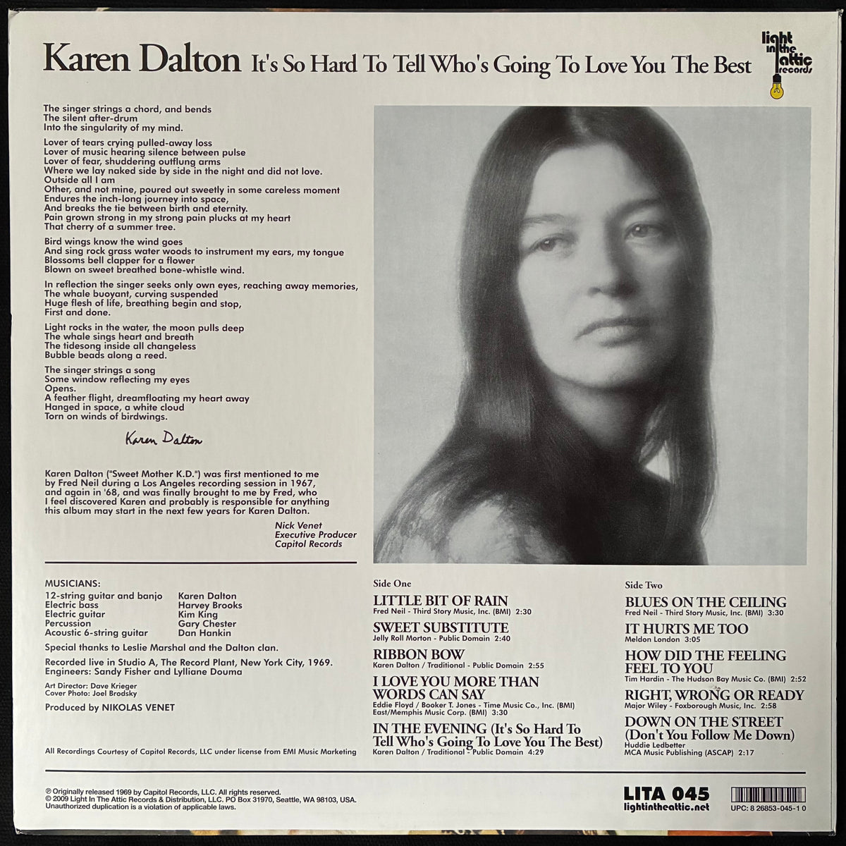 KAREN DALTON - IT'S SO HARD TO TELL WHO'S GOING TO LOVE YOU THE BEST (USED VINYL 2009 US M-/M-)