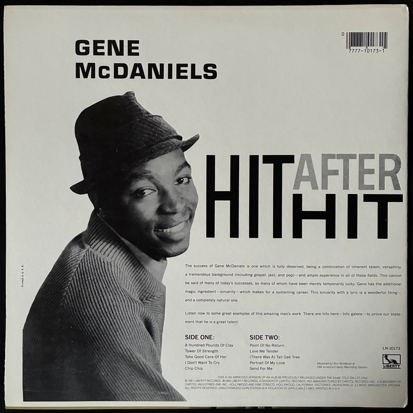 GENE MCDANIELS - HIT AFTER HIT (USED VINYL 1982 US M-/M-)