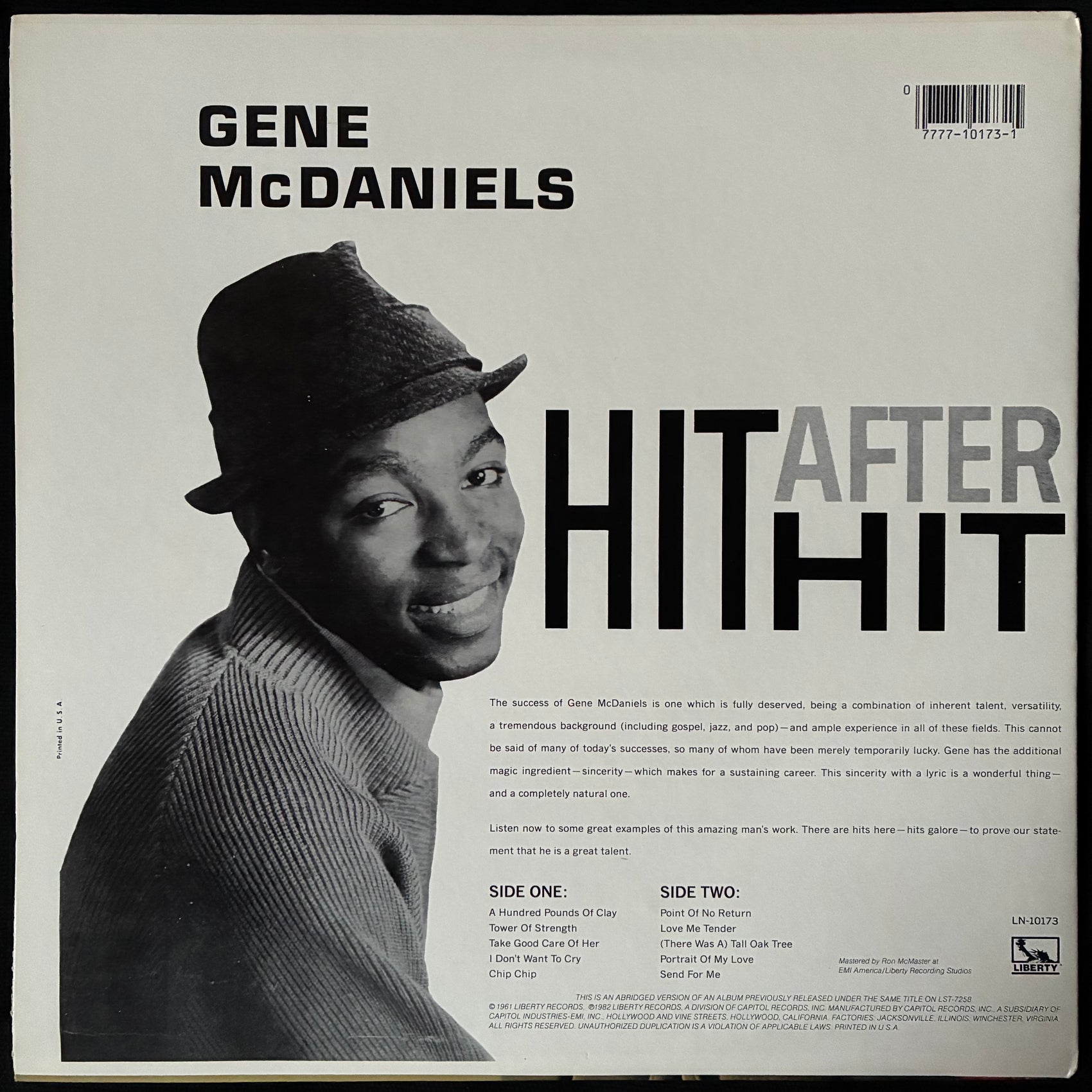 GENE MCDANIELS - HIT AFTER HIT (USED VINYL 1982 US M-/M-)