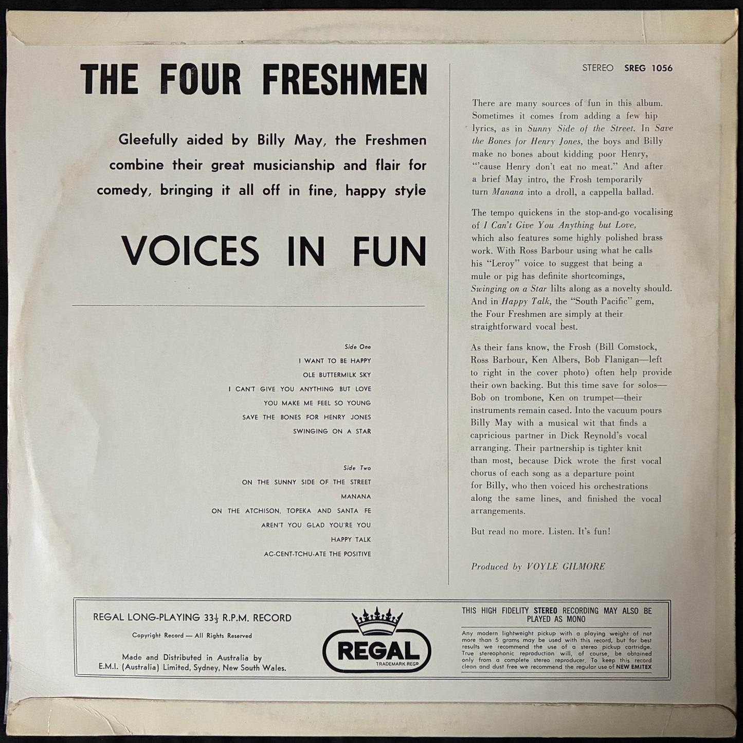 FOUR FRESHMAN - VOICES IN FUN (USED VINYL 1961 AUS EX+/EX+)