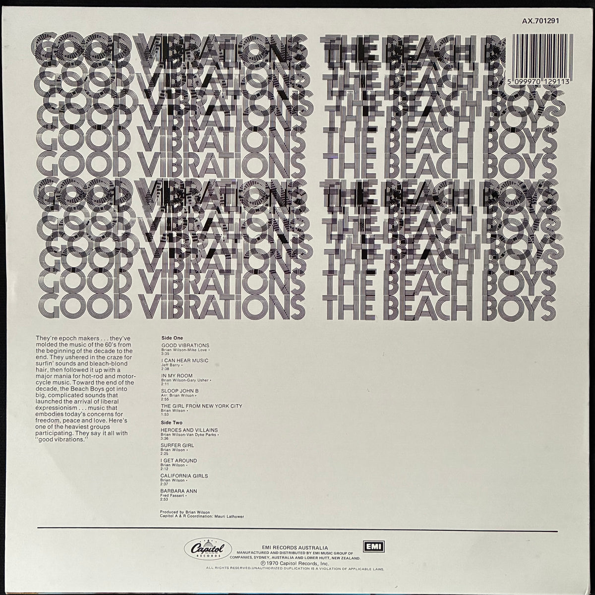 BEACH BOYS - GOOD VIBRATIONS (USED VINYL 1988 AUS M-/M-)