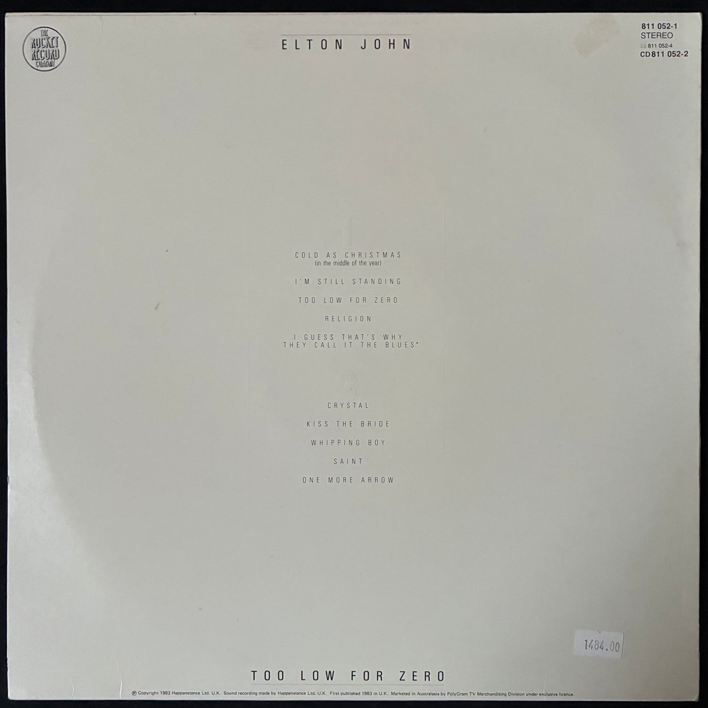 ELTON JOHN - TOO LOW FOR ZERO (USED VINYL 1983 AUS M-/EX+)
