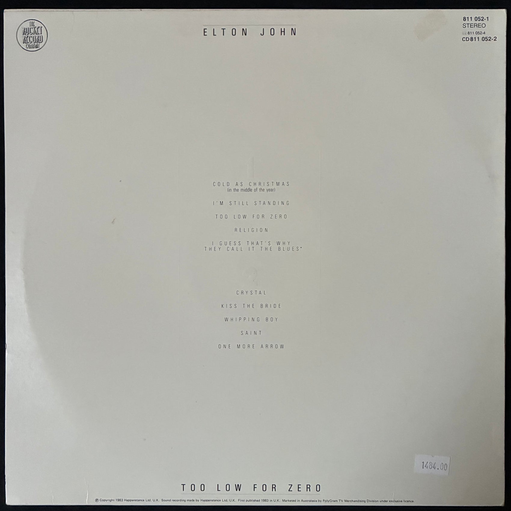 ELTON JOHN - TOO LOW FOR ZERO (USED VINYL 1983 AUS M-/EX+)