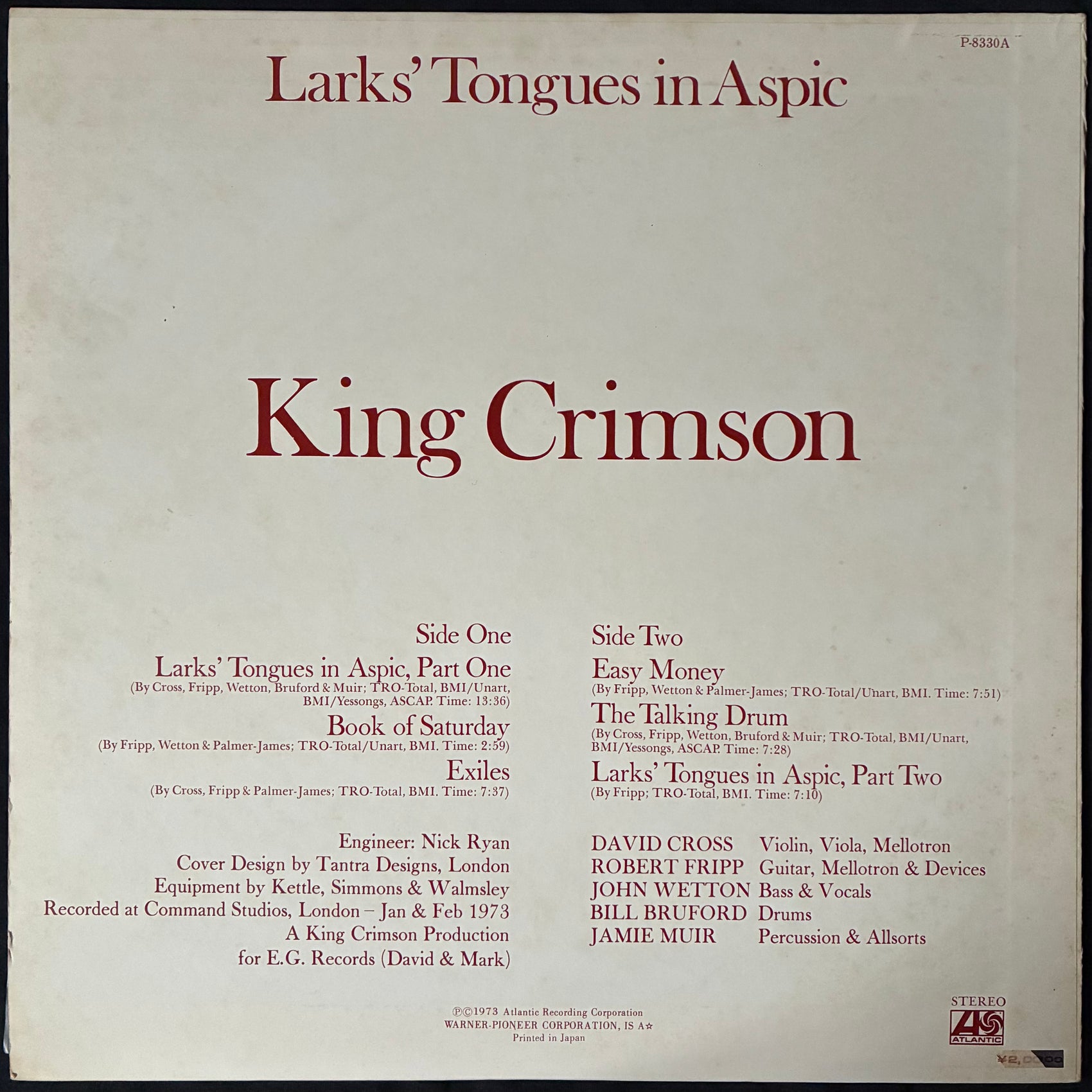 KING CRIMSON - LARKS TONGUE IN ASPIC (USED VINYL 1973 JAPAN M-/EX)