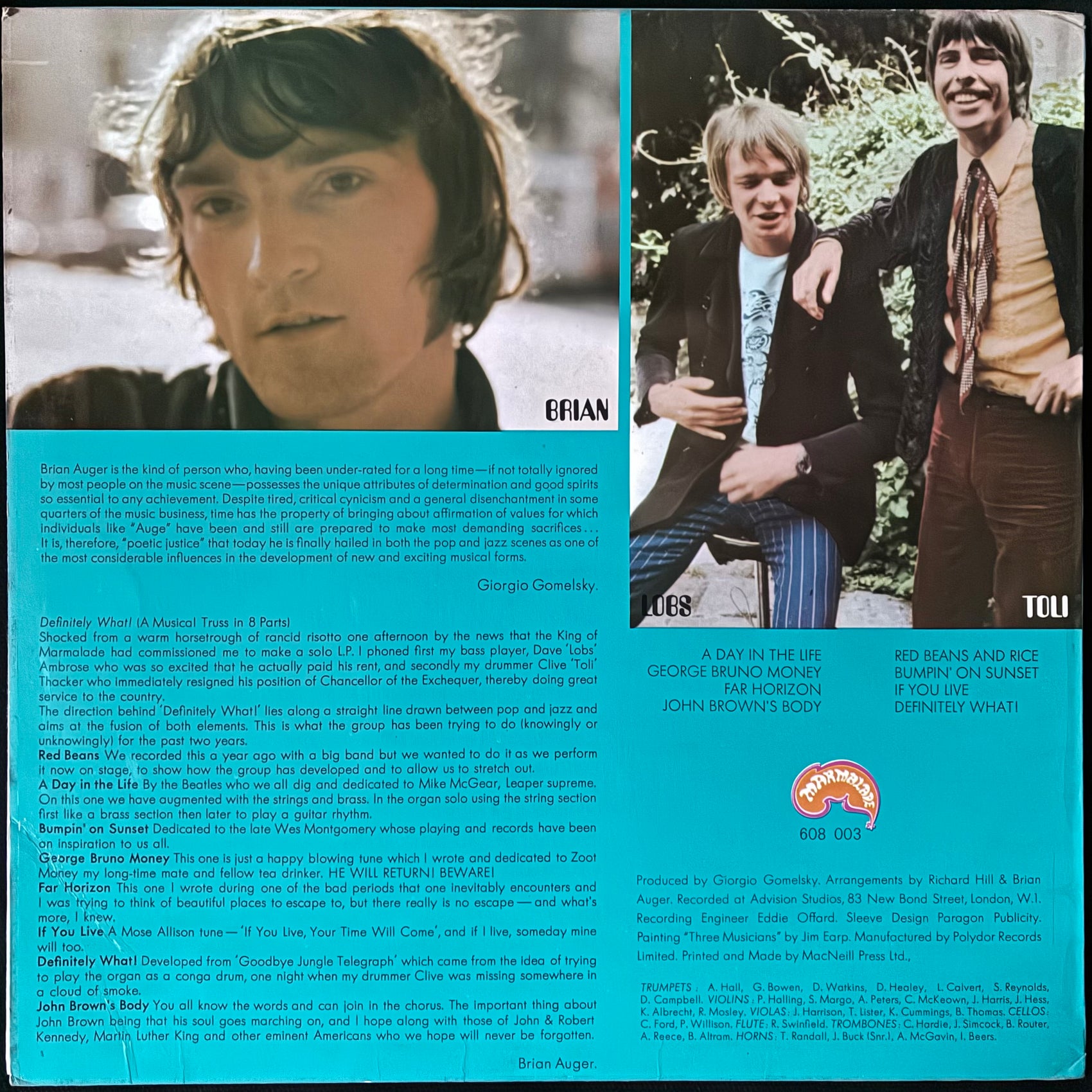 BRIAN AUGER - DEFINETLY WHAT! (FIRST PRESSING) (USED VINYL 1968 UK M-/EX+)