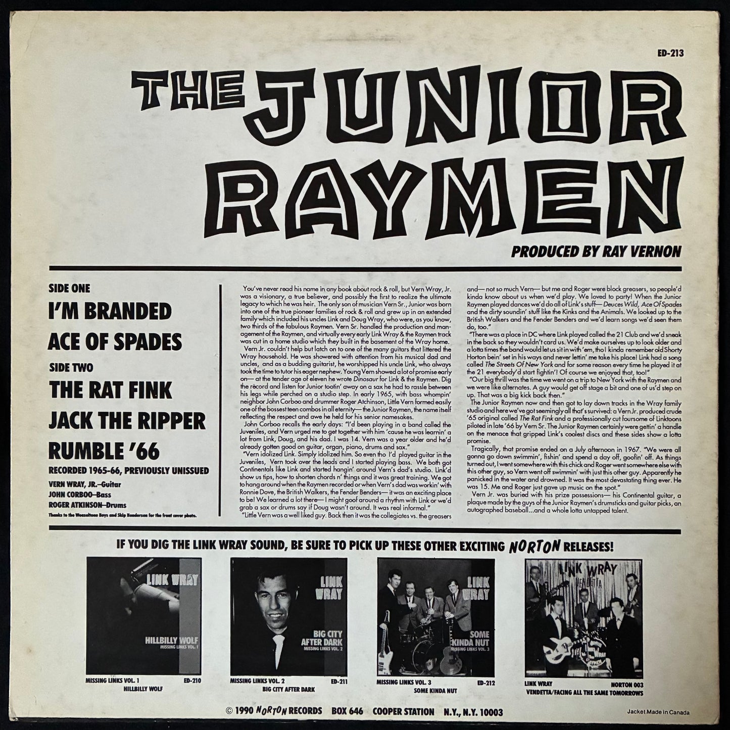 JUNIOR RAYMEN - RUMBLE '66 (EP) (USED VINYL 1990 US M-/EX+)