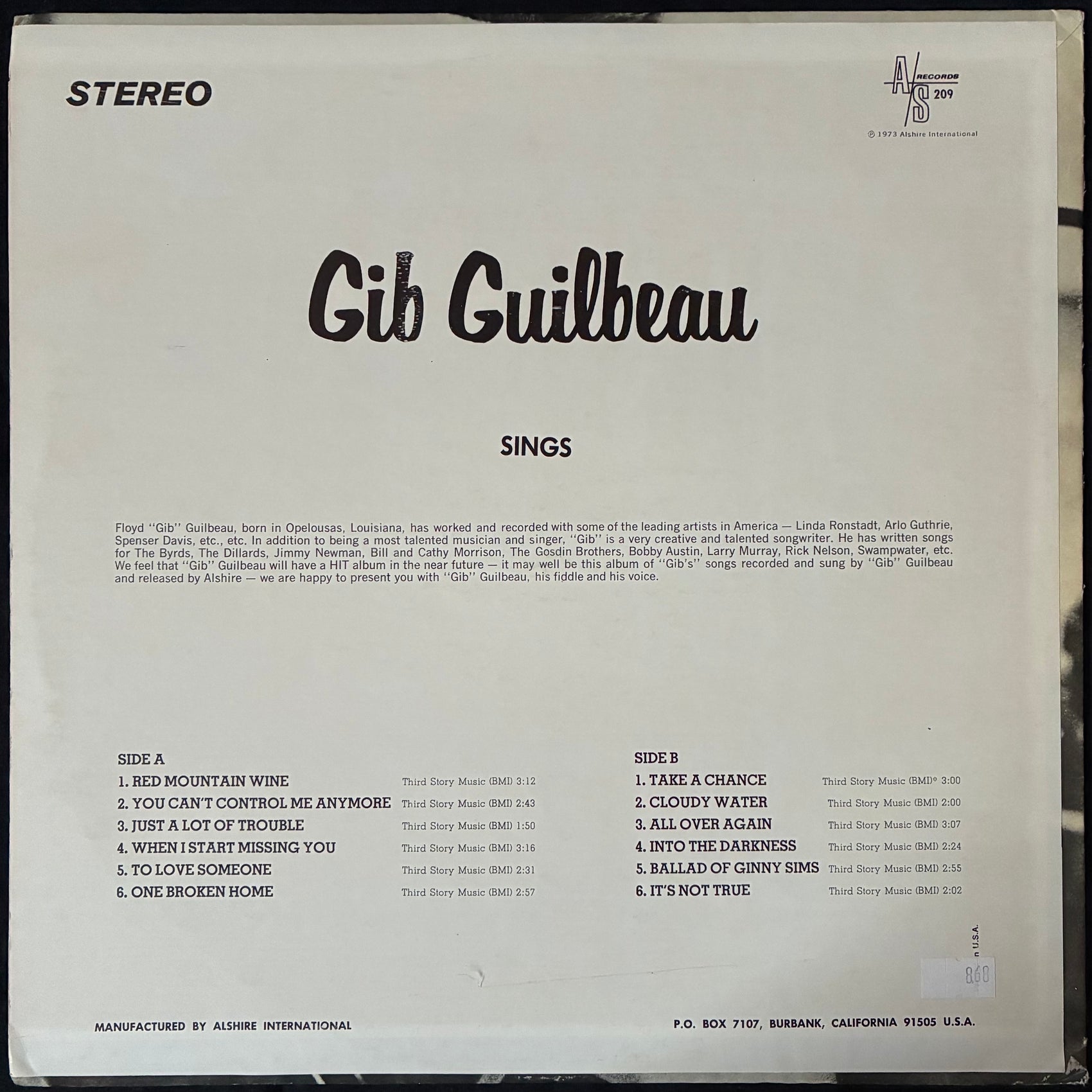 GIB GUILBEAU - SINGS (USED VINYL 1973 US EX+/EX+)