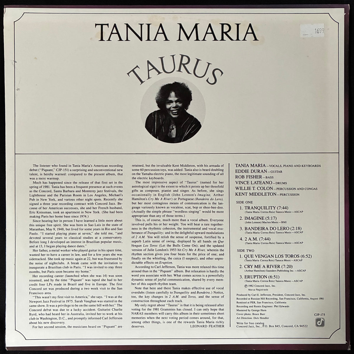 TANIA MARIA - TAURUS (USED VINYL 1982 US M-/EX+)