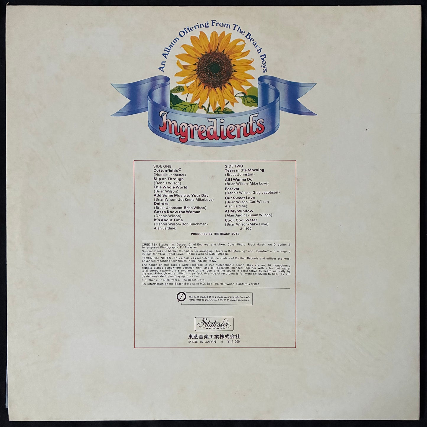 BEACH BOYS - SUNFLOWER (FIRST PRESSING) (RED COLOURED) (USED VINYL 1971 JAPAN EX+/EX)