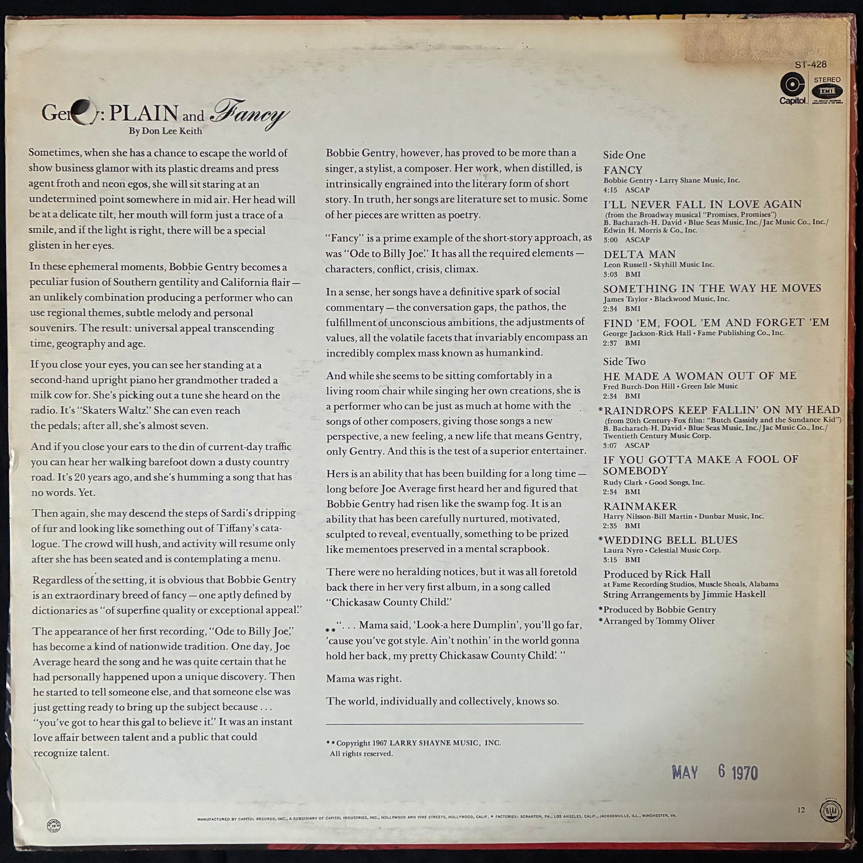 BOBBIE GENTRY - FANCY (USED VINYL 1970 US EX+/VG+)