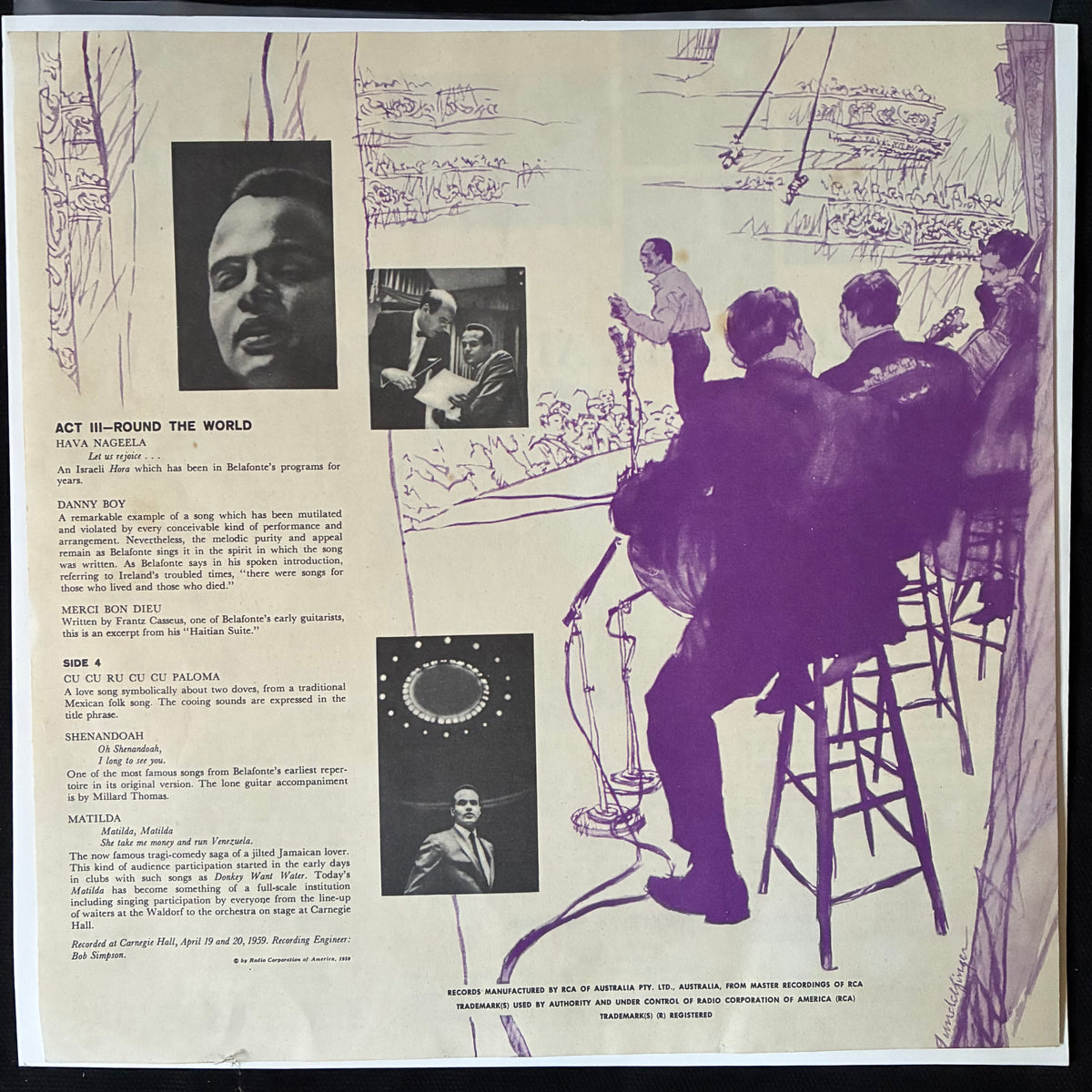 HARRY BELAFONTE - BELAFONTE AT CARNEGIE HALL : THE COMPLETE CONCERT (2LP BOX SET) (USED VINYL 1959 AUS M-/EX)
