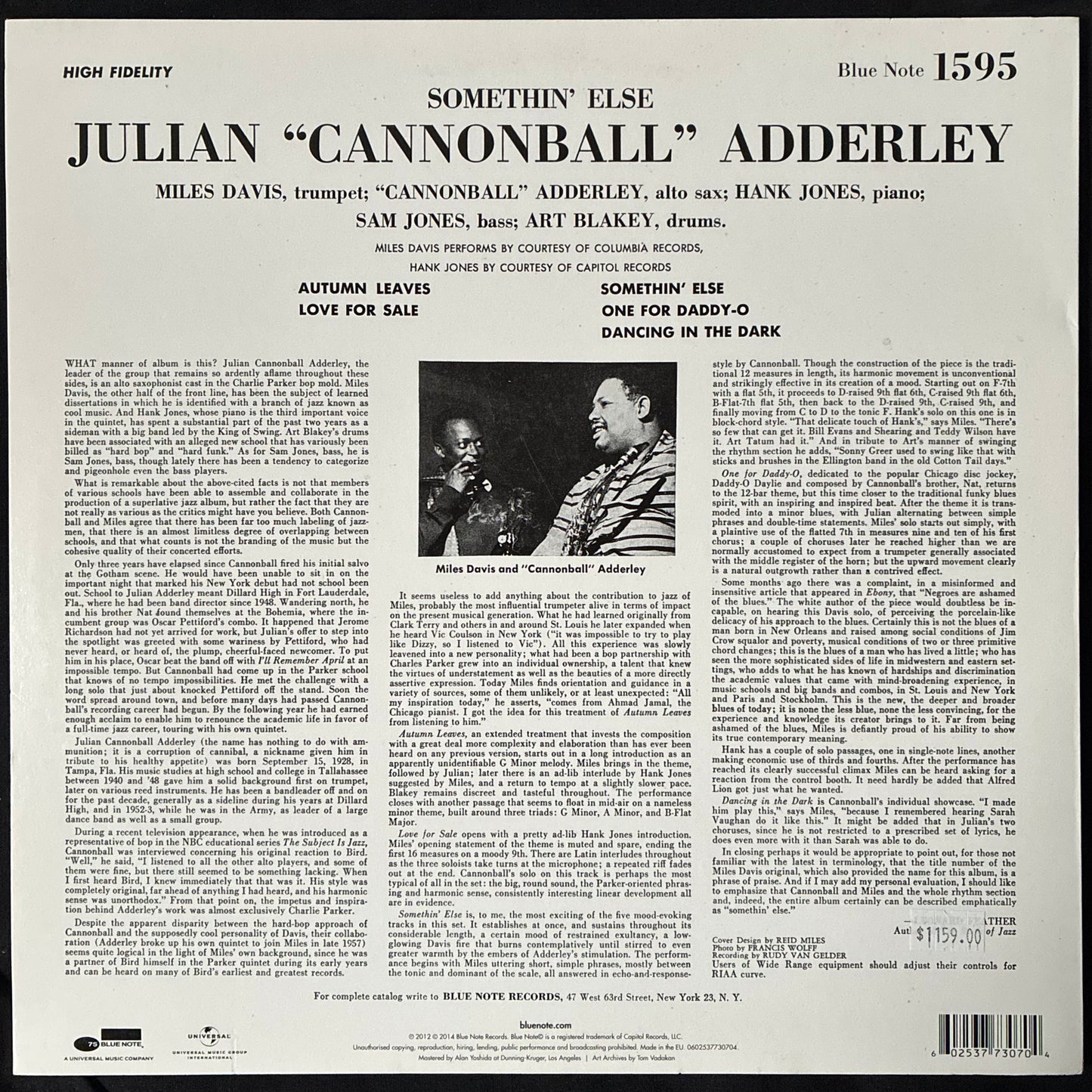 CANNONBALL ADDERLEY - SOMETHIN' ELSE (USED VINYL 2014 EU EX+/EX+)