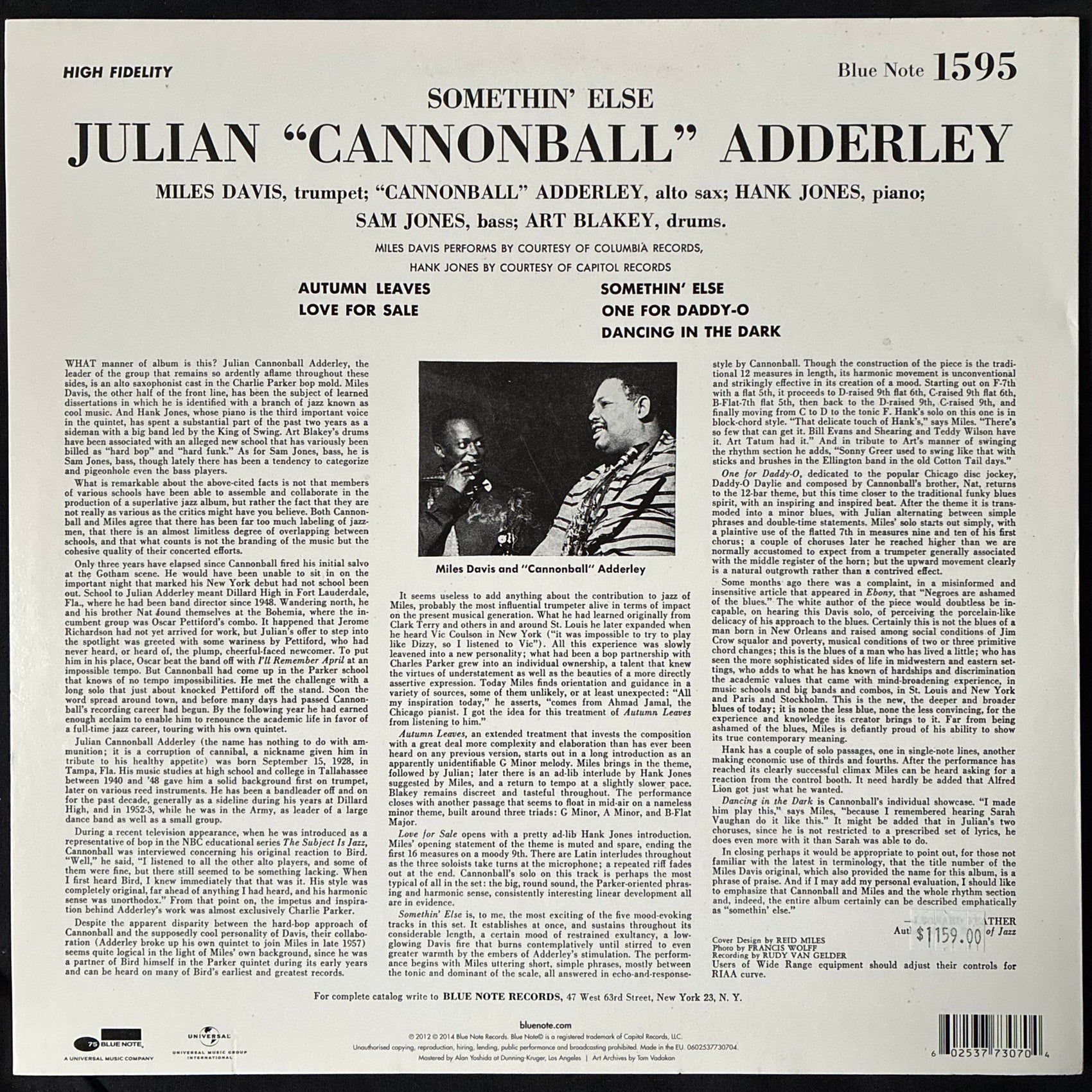 CANNONBALL ADDERLEY - SOMETHIN' ELSE (USED VINYL 2014 EU EX+/EX+)
