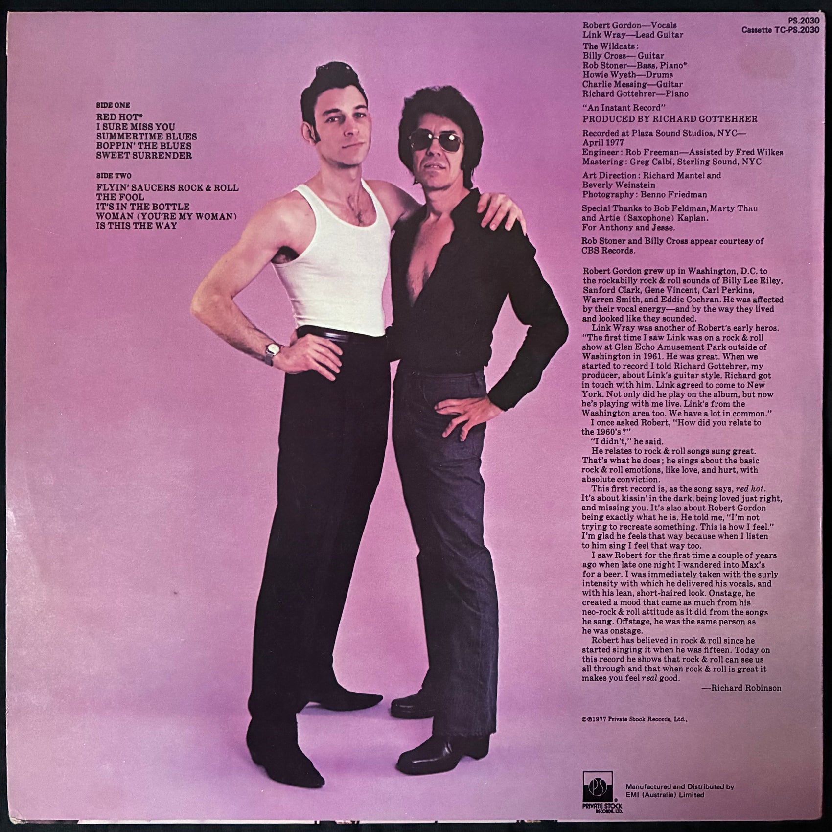 ROBERT GORDON WITH LINK WRAY - ROBERT GORDON WITH LINK WRAY (USED VINYL 1977 AUS EX+/EX+)