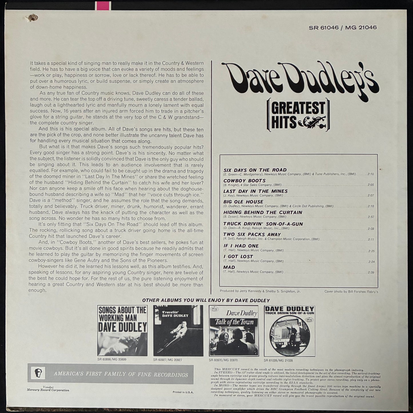 DAVE DUDLEY - DAVE DUDLEY'S GREATEST HITS (USED VINYL 1965 US M-/EX)