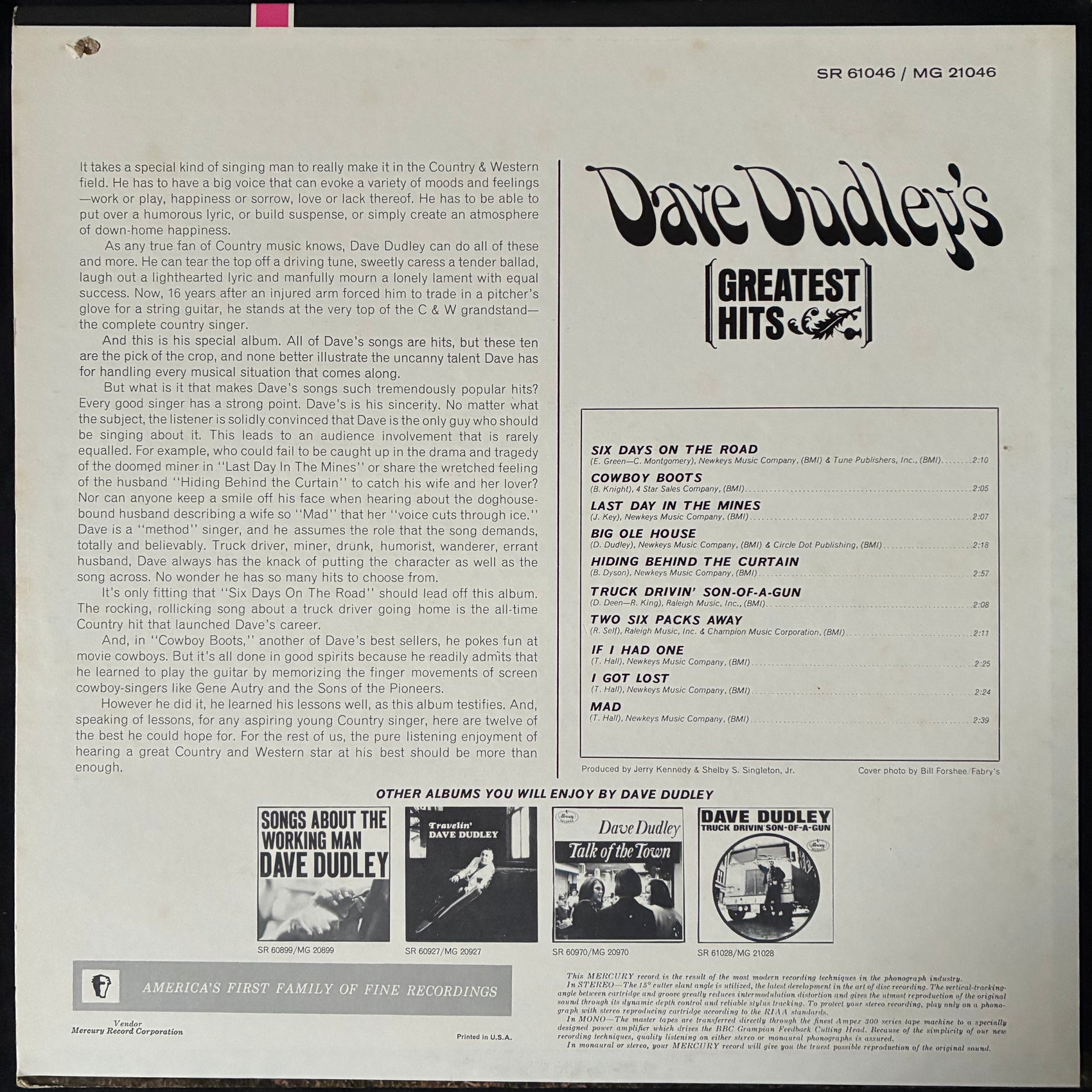DAVE DUDLEY - DAVE DUDLEY'S GREATEST HITS (USED VINYL 1965 US M-/EX)