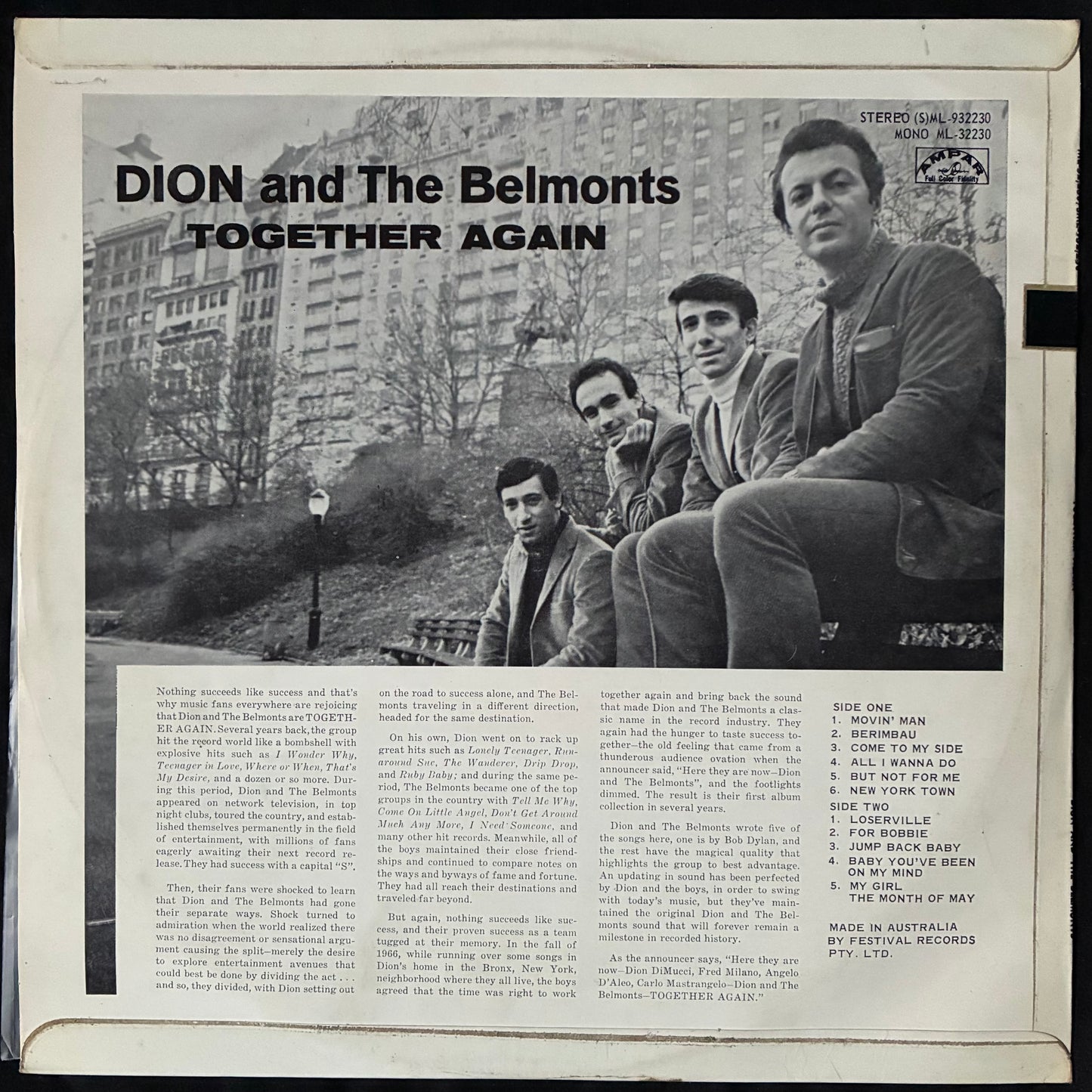 DION & THE BELMONTS - TOGETHER AGAIN (USED VINYL 1967 AUS M-/EX)