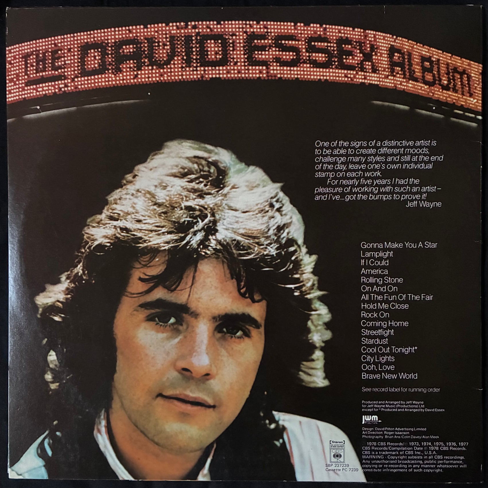 DAVID ESSEX - THE DAVIS ESSEX ALBUM (USED VINYL 1978 AUS M-/M-)