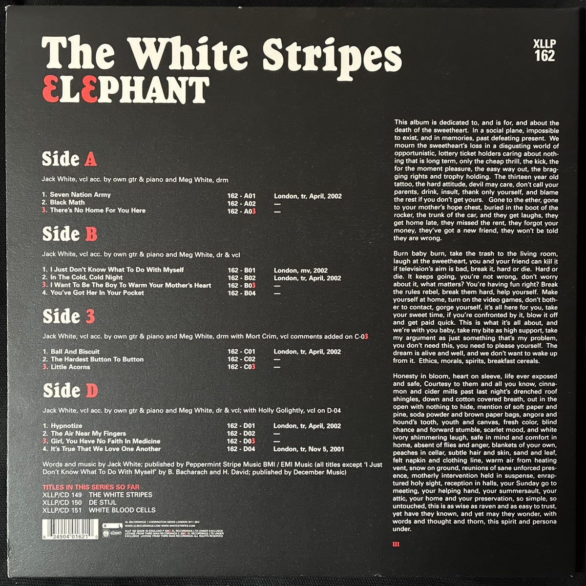 WHITE STRIPES - ELEPHANT (2LP) (FIRST PRESSING) (USED VINYL 2003 UK M-/M-)