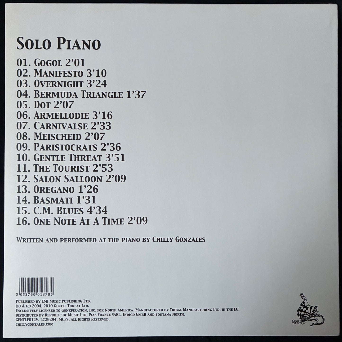 CHILLY GONZALES - SOLO PIANO (WHITE COLOURED) (USED VINYL 2020 UK M-/M-)
