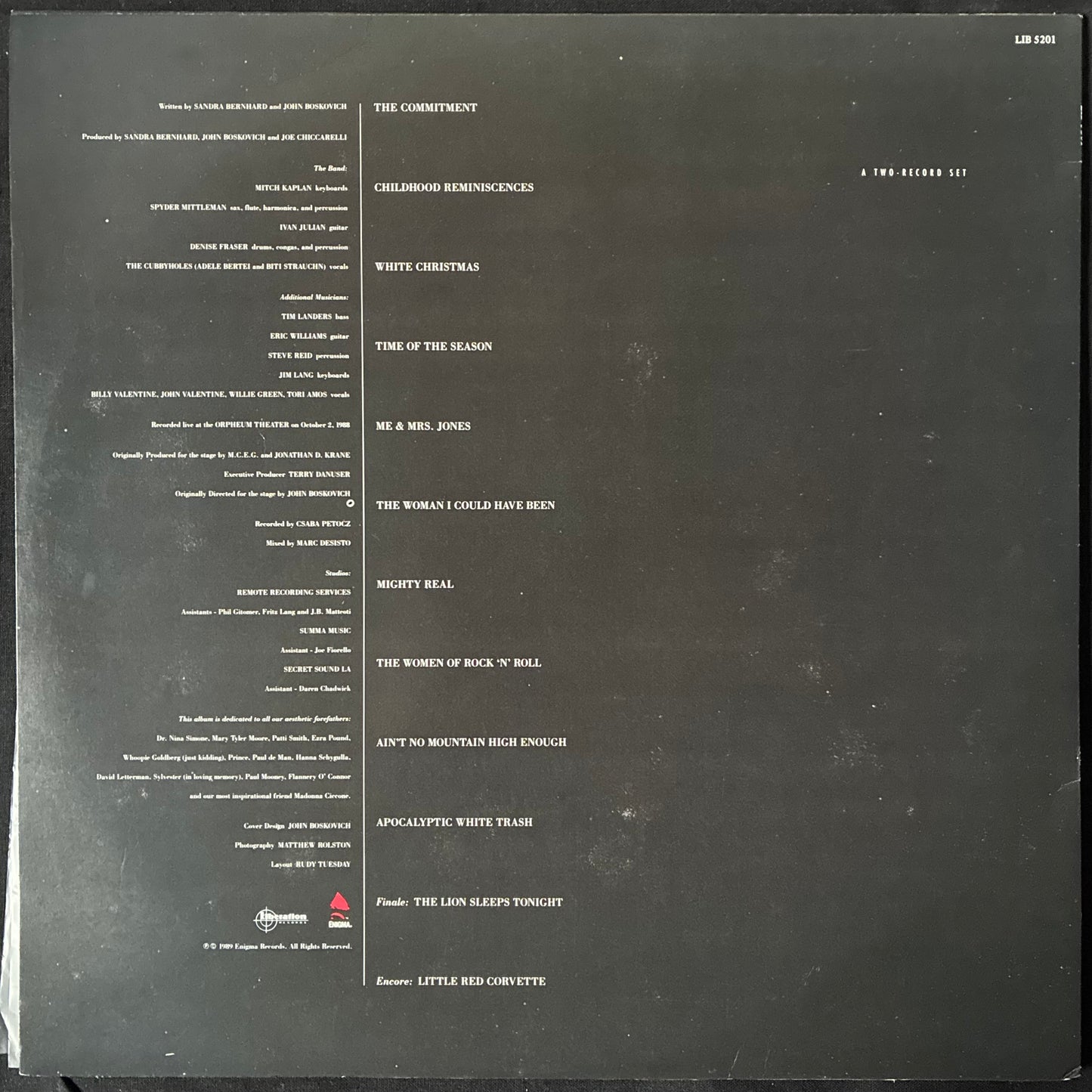 SANDRA BERNHARD - WITHOUT YOU I'M NOTHING (2LP) (USED VINYL 1989 AUS M-/EX+)