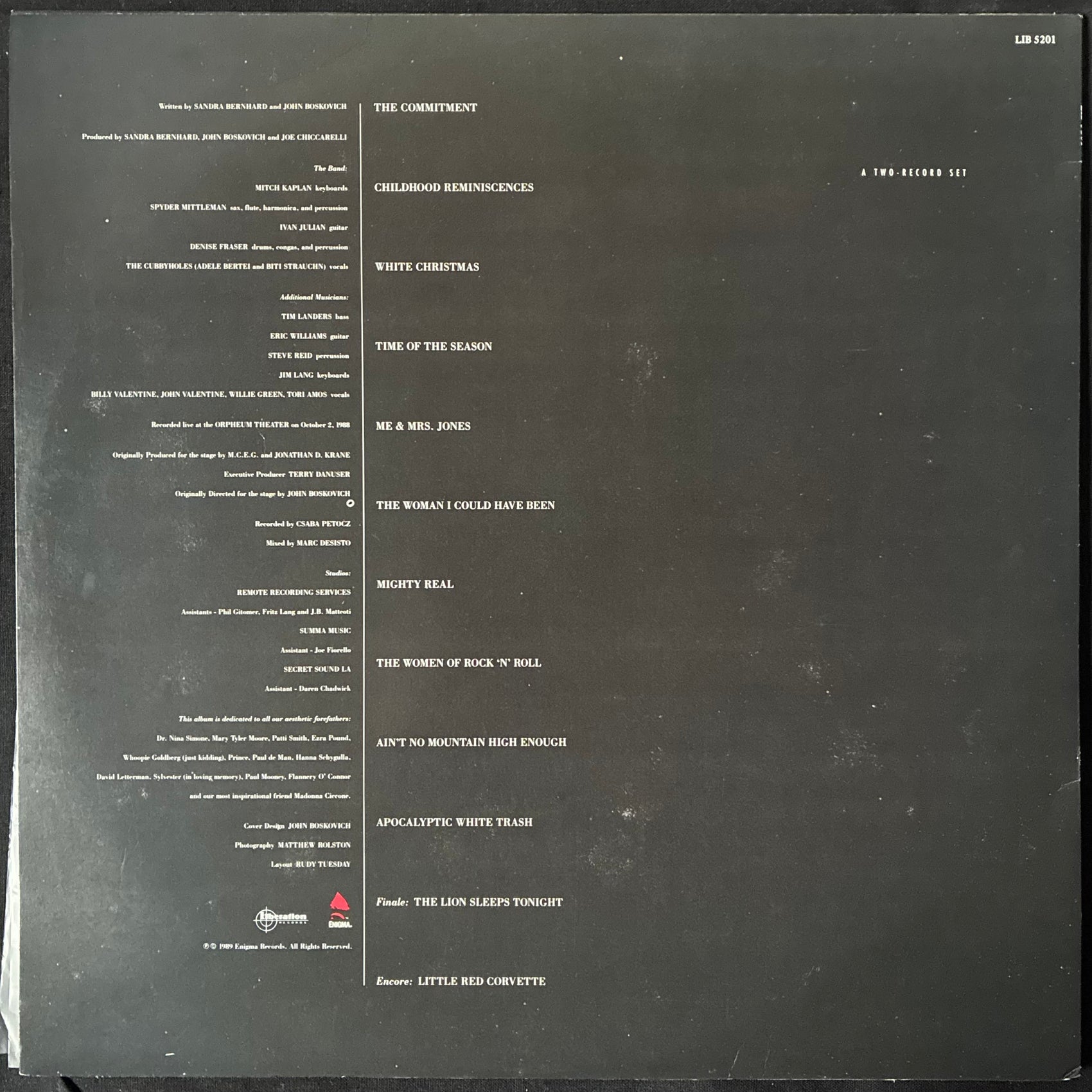 SANDRA BERNHARD - WITHOUT YOU I'M NOTHING (2LP) (USED VINYL 1989 AUS M-/EX+)