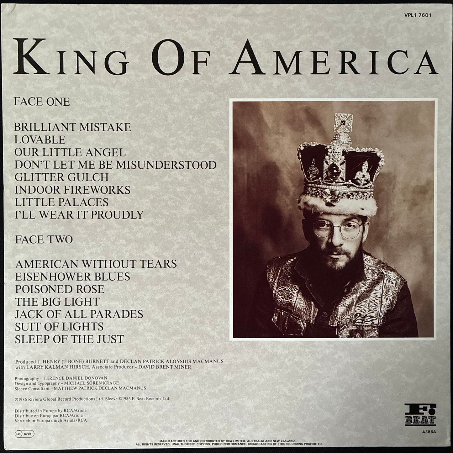 ELVIS COSTELLO - KING OF AMERICA (USED VINYL 1986 AUS M-/M-)