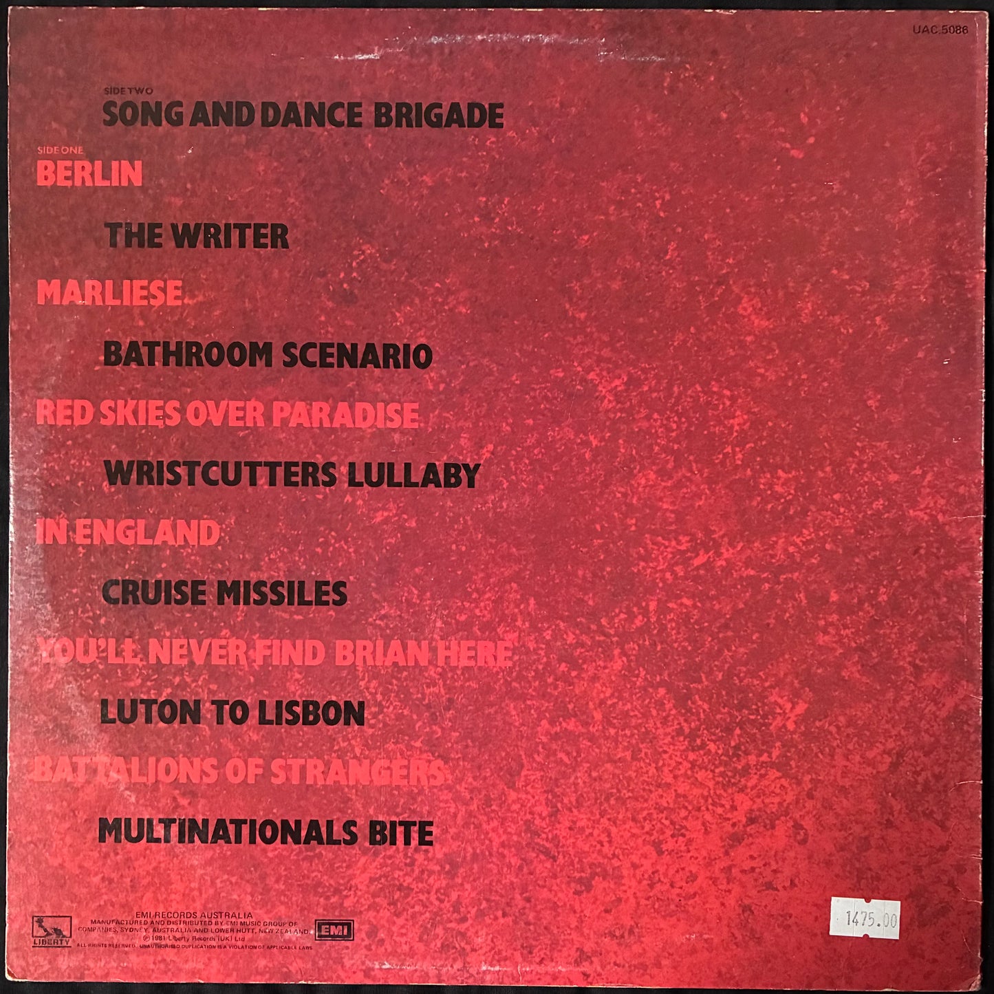 FISCHER-Z - RED SKIES OVER PARADISE (USED VINYL 1981 AUS EX+/EX+)