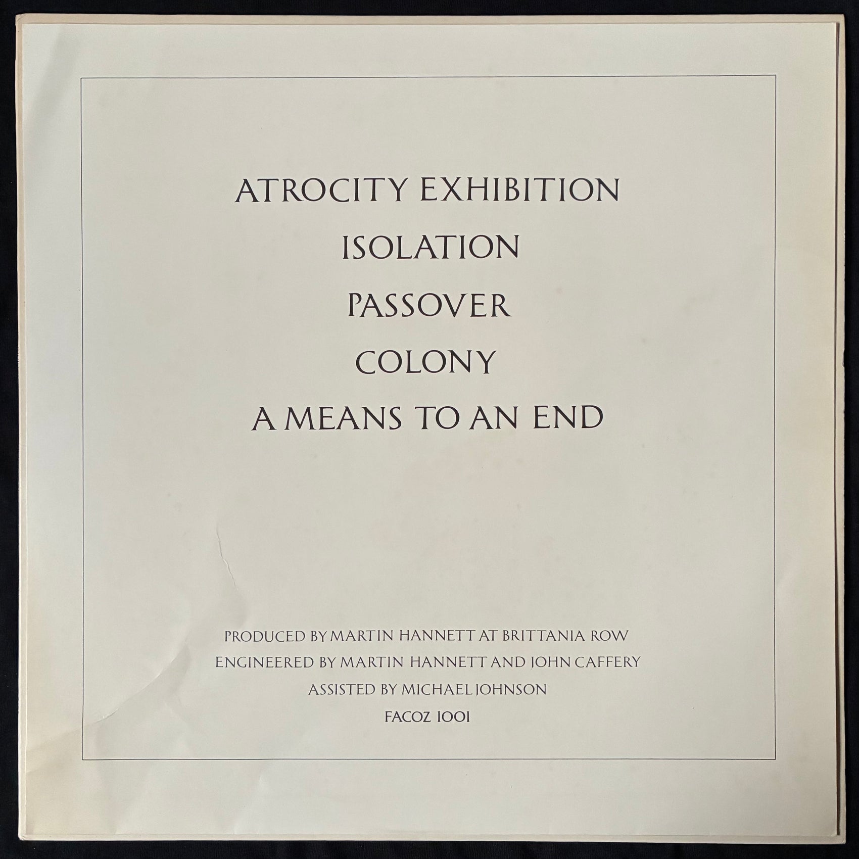 JOY DIVISION - CLOSER (FIRST PRESSING) (USED VINYL 1981 AUS M-/EX+)