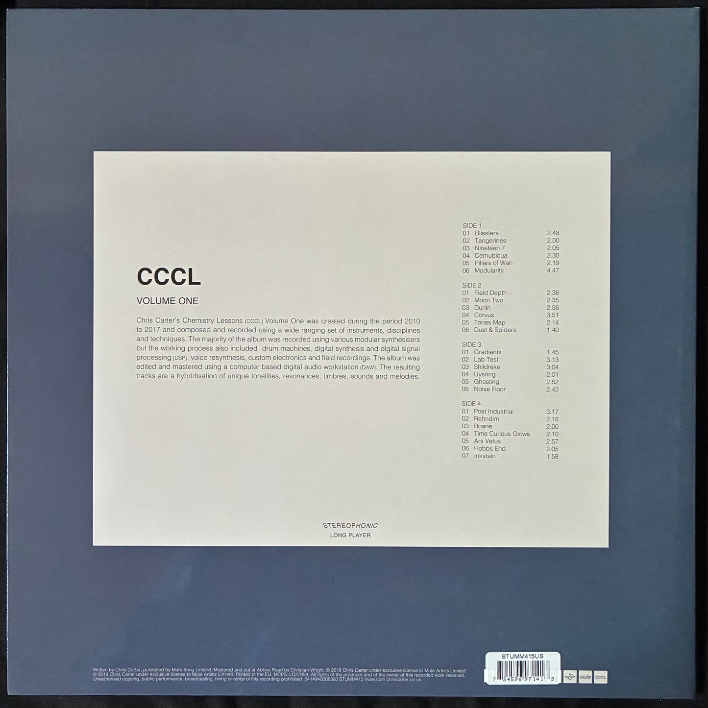 CHRIS CARTER - CHRIS CARTER'S CHEMISTRY LESSONS VOLUME ONE (2LP) (GREY/BLUE COLOUR) (USED VINYL 2018 UK M-/M-)