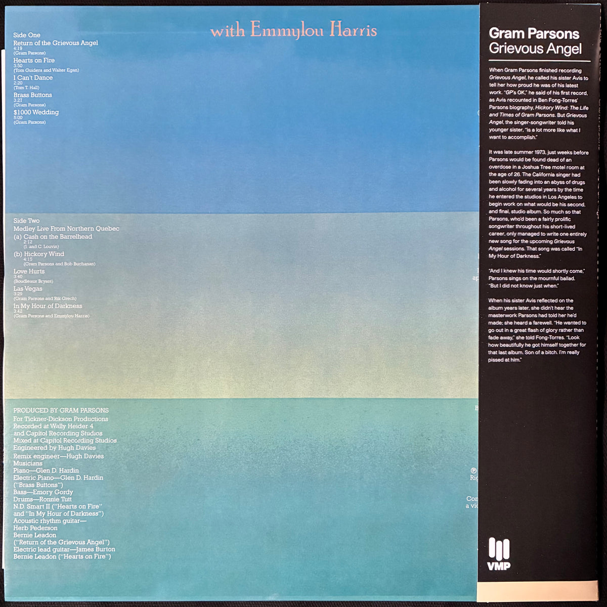 GRAM PARSONS - GREVOUS ANGEL (VMP GREEN/BLUE) (USED VINYL 2021 US M-/M-)