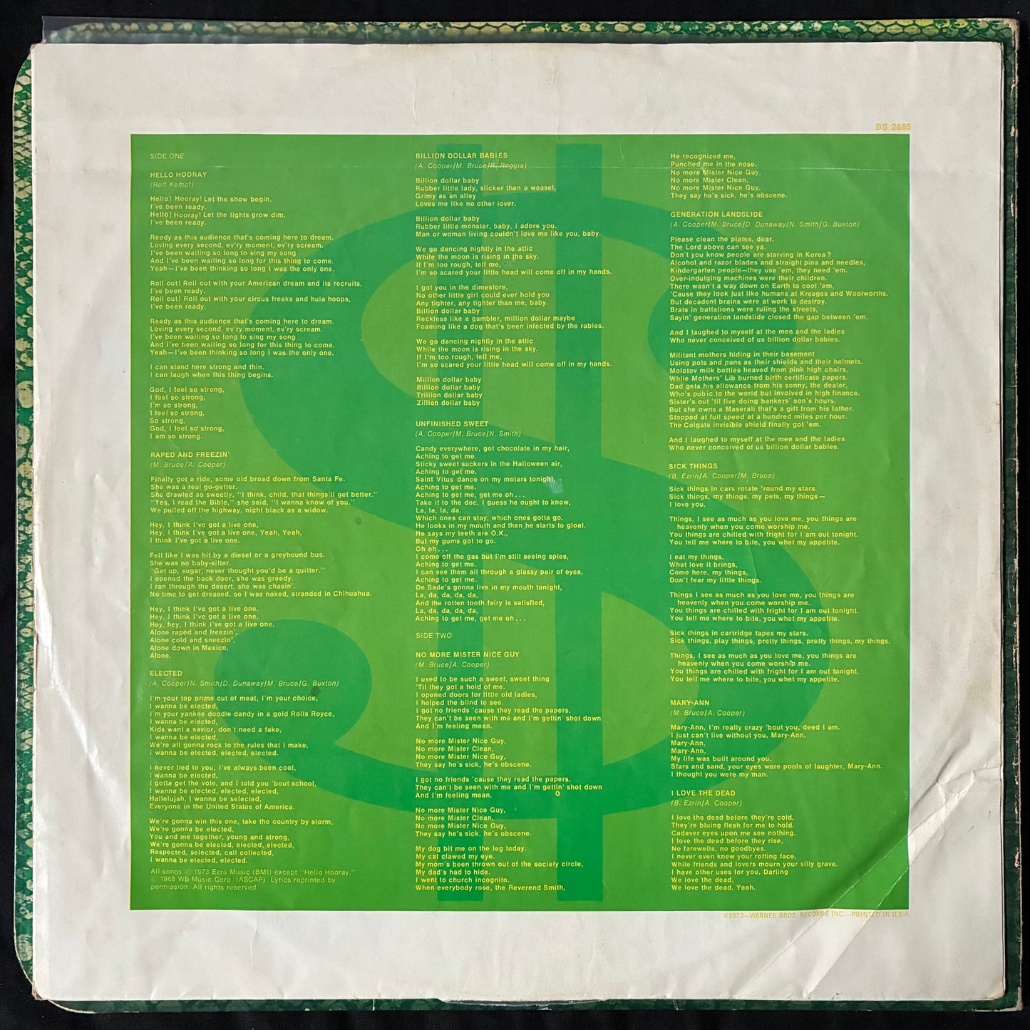 ALICE COOPER - BILLION DOLLAR BABIES (USED VINYL 1973 US EX/EX-)
