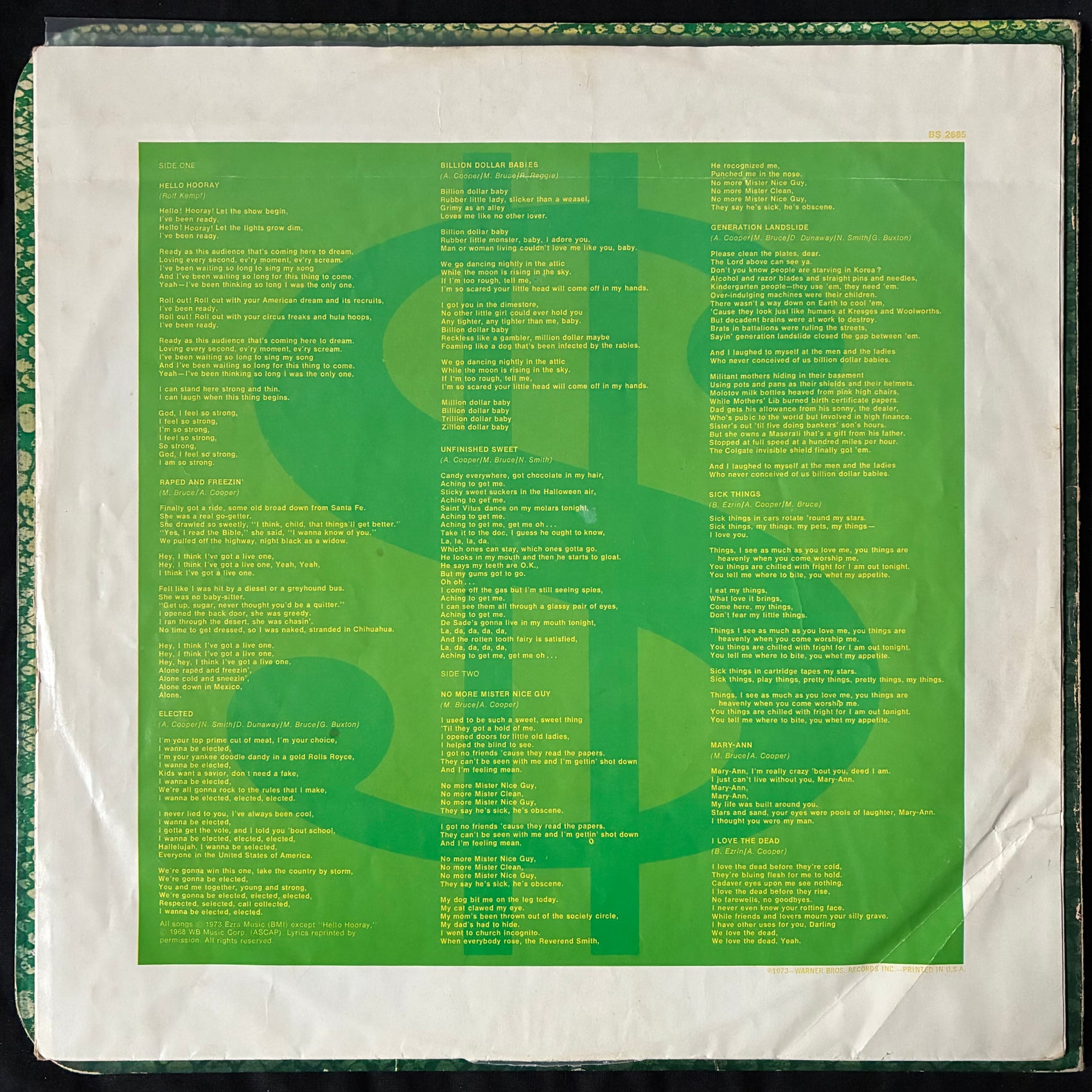 ALICE COOPER - BILLION DOLLAR BABIES (USED VINYL 1973 US EX/EX-)