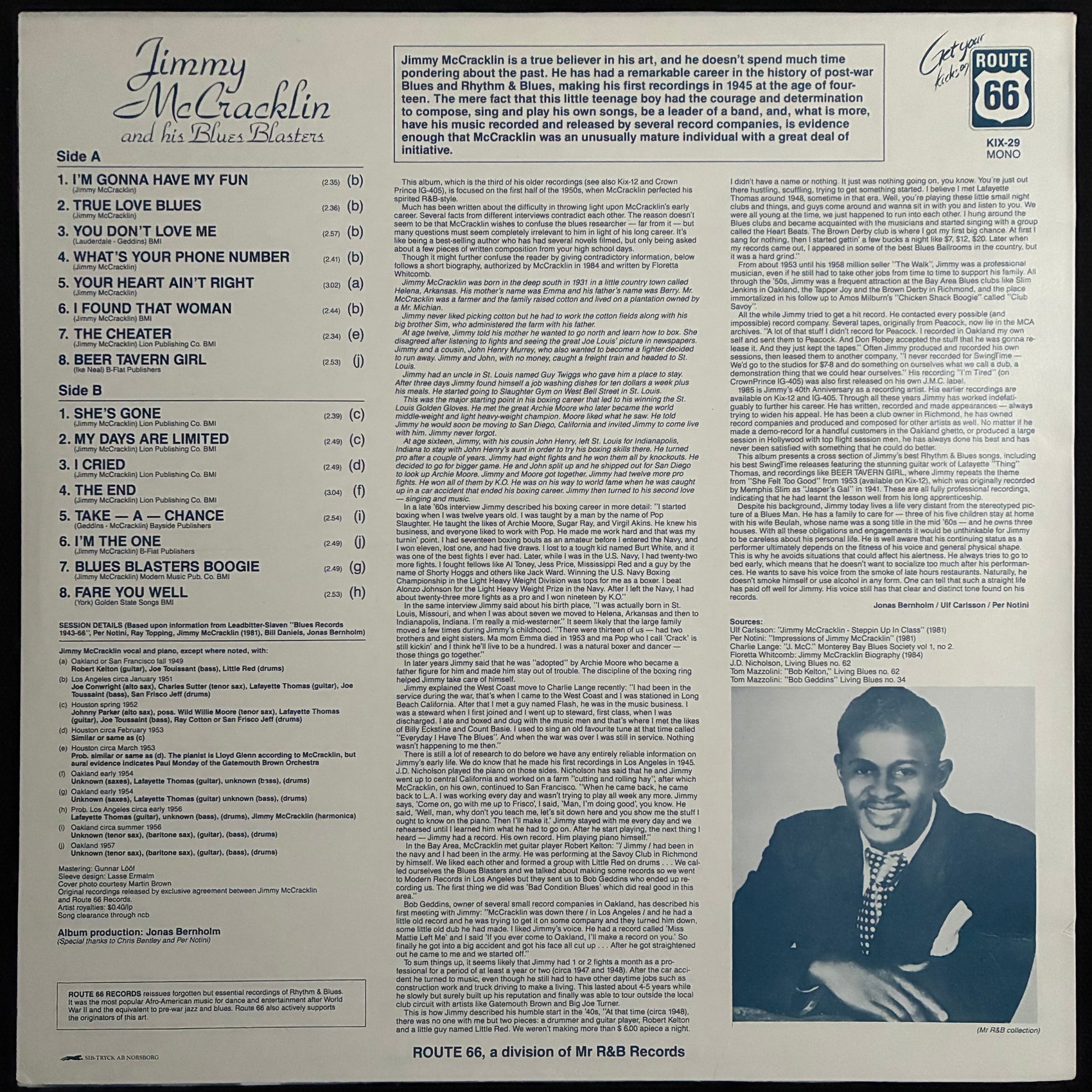 JIMMY MCCRACKLIN AND HIS BLUES BLASTERS - I'M GONNA HAVE MY FUN (USED VINYL 1985 SWEDEN M-/EX+)