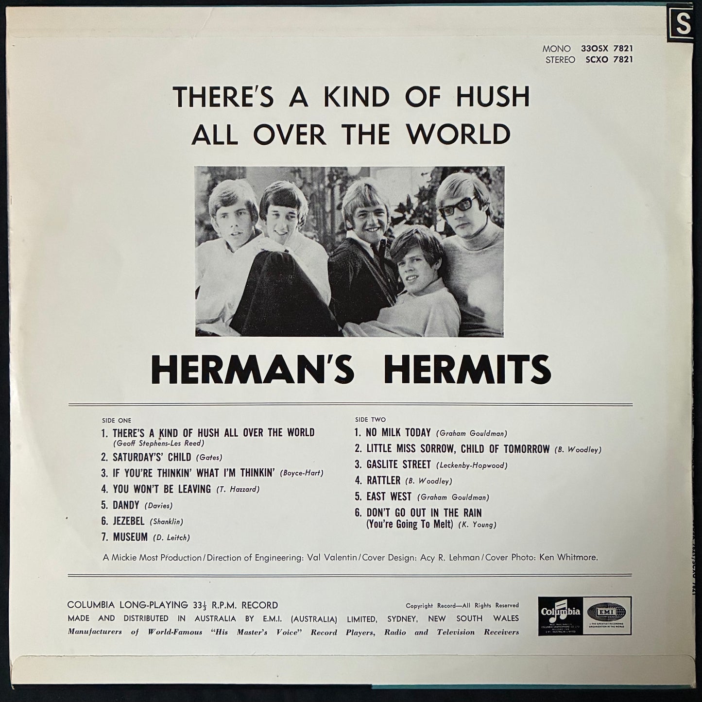 HERMAN'S HERMITS - THERE'S A KIND OF HUSH ALL OVER THE WORLD (USED VINYL 1967 AUS EX+/EX+)