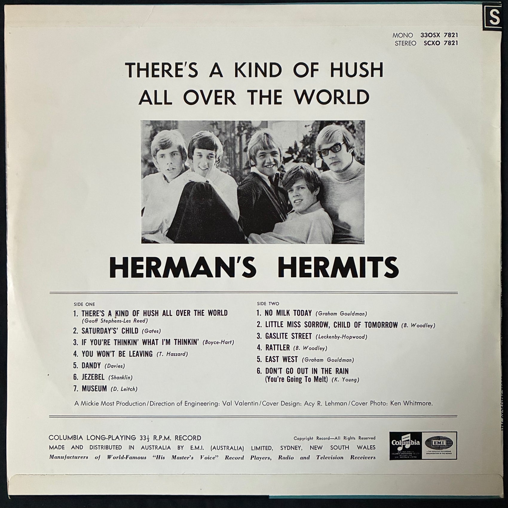 HERMAN'S HERMITS - THERE'S A KIND OF HUSH ALL OVER THE WORLD (USED VINYL 1967 AUS EX+/EX+)
