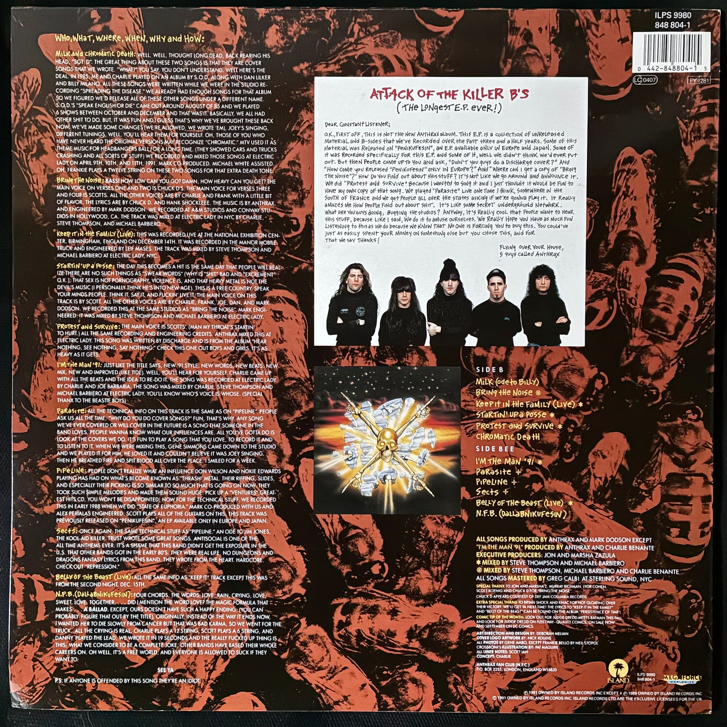 ANTHRAX - ATTACK OF THE KILLER B'S (USED VINYL 1991 UK M-/M-)