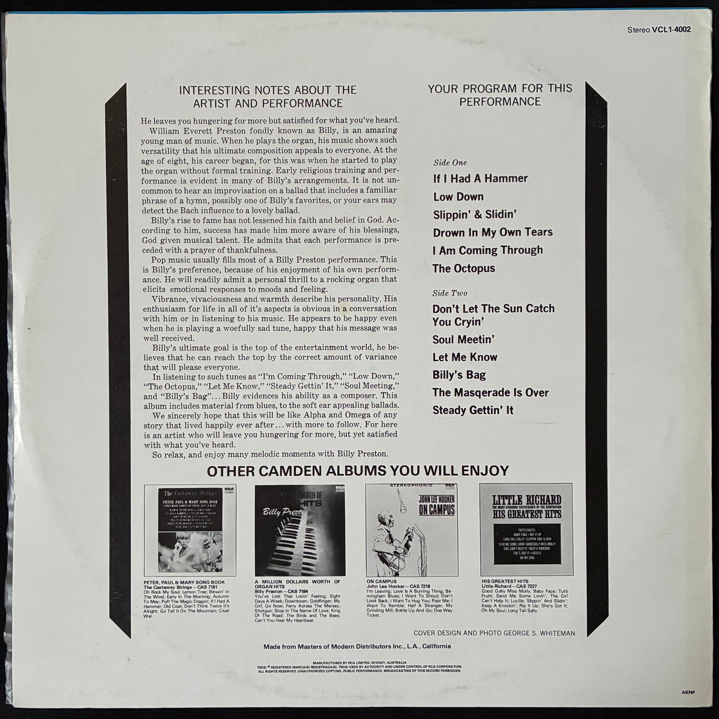 BILLY PRESTON - THE MOST EXCITING ORGAN EVER (USED VINYL 1972 AUS EX+/EX+)