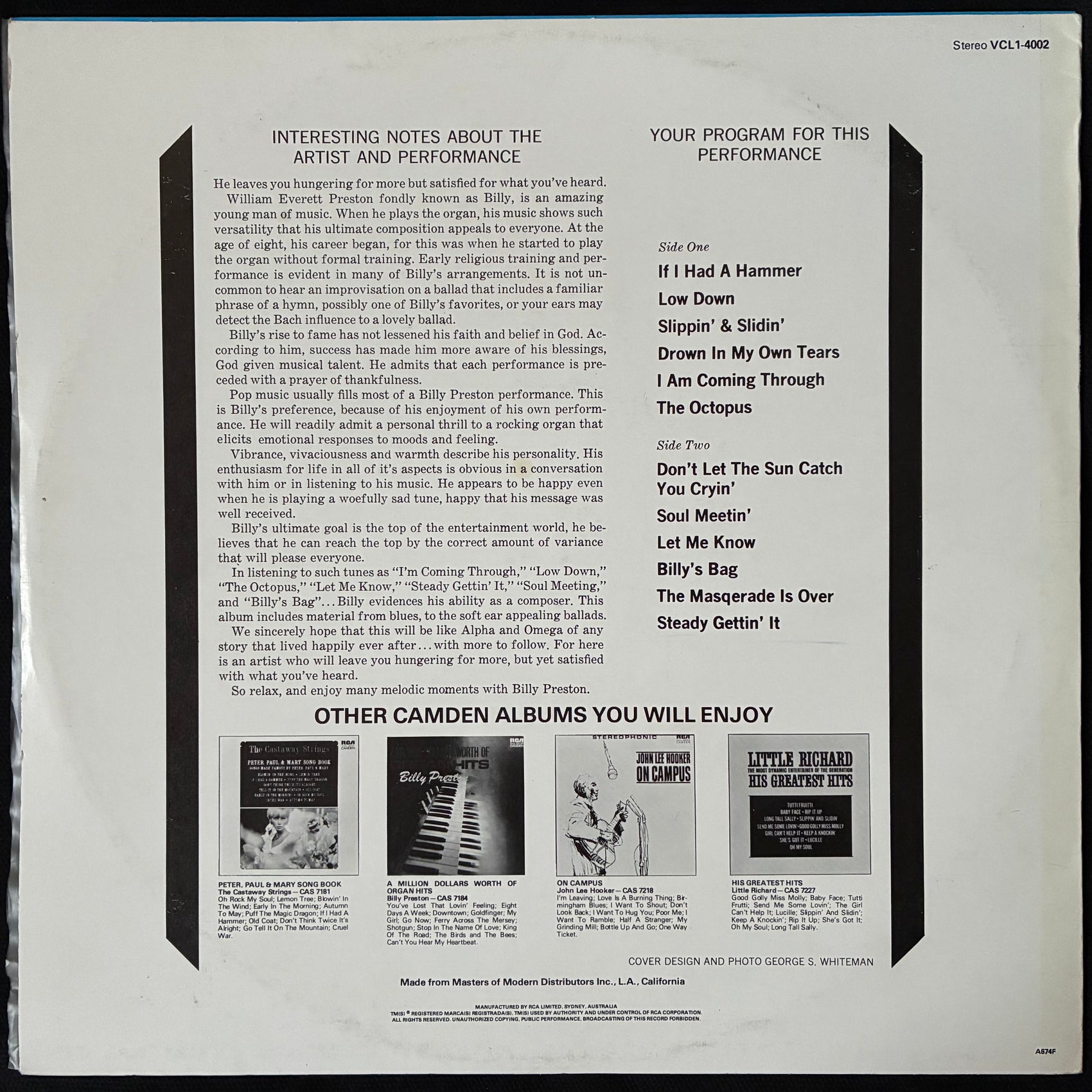 BILLY PRESTON - THE MOST EXCITING ORGAN EVER (USED VINYL 1972 AUS EX+/EX+)