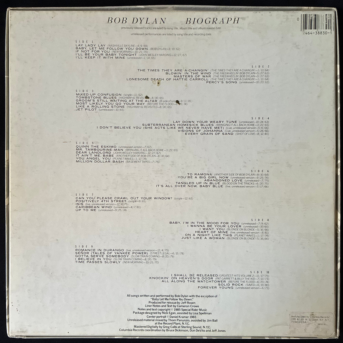 BOB DYLAN - BIOGRAPH (5LP BOX SET) (USED VINYL 1985 US M-/EX)