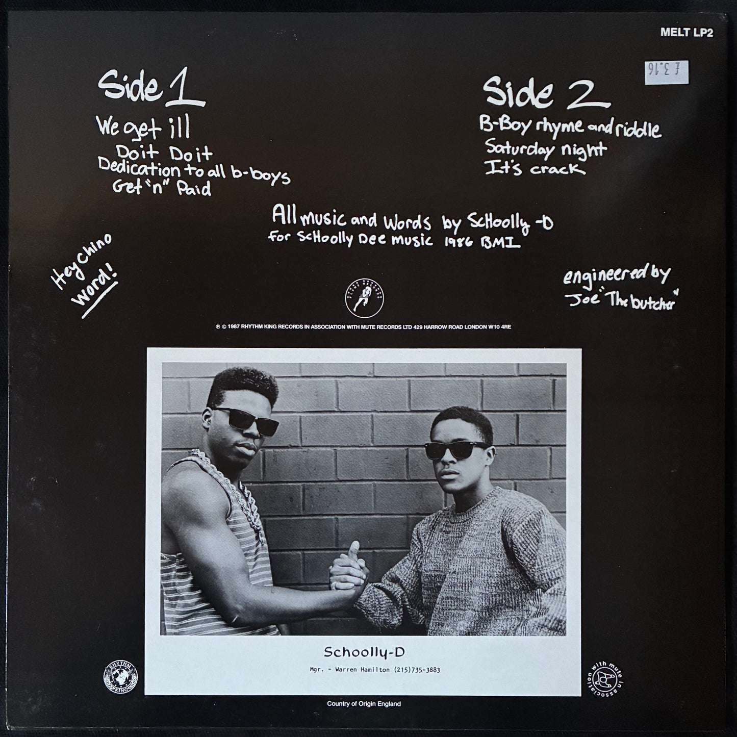 SCHOOLY D - SATURDAY NIGHT! THE ALBUM (USED VINYL 1987 UK M-/M-)