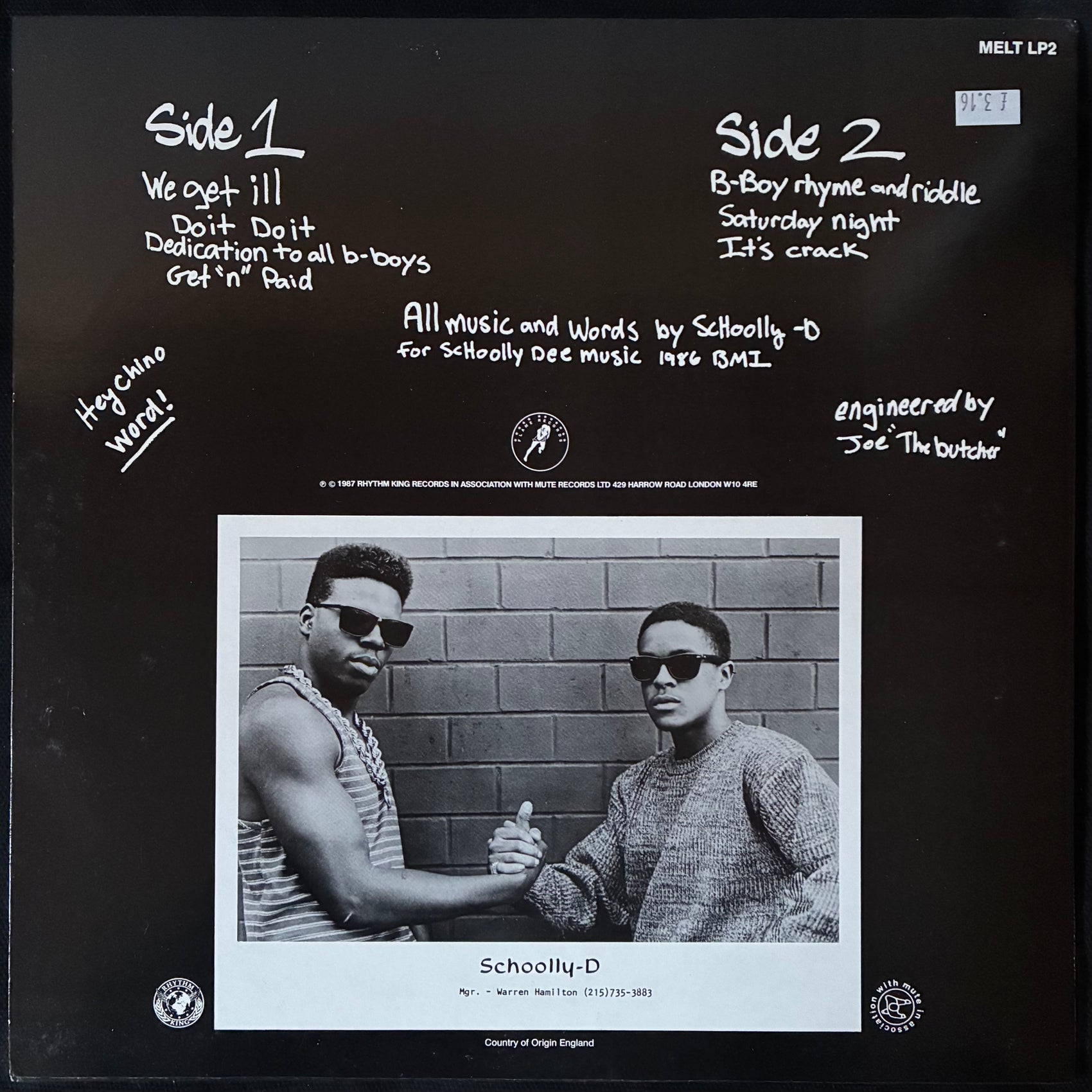 SCHOOLY D - SATURDAY NIGHT! THE ALBUM (USED VINYL 1987 UK M-/M-)