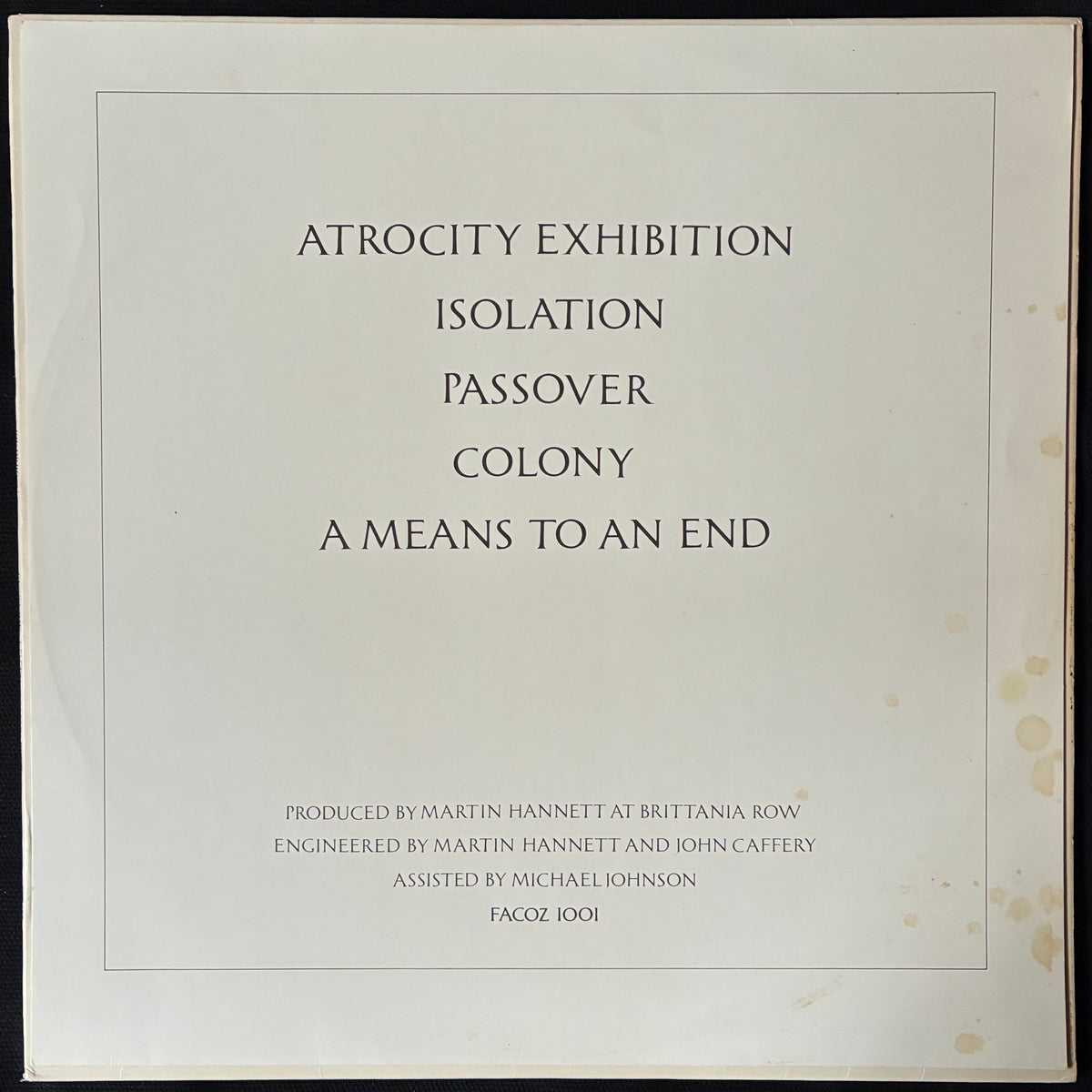 JOY DIVISION - CLOSER (FIRST PRESSING) (USED VINYL 1981 AUS EX+/EX)