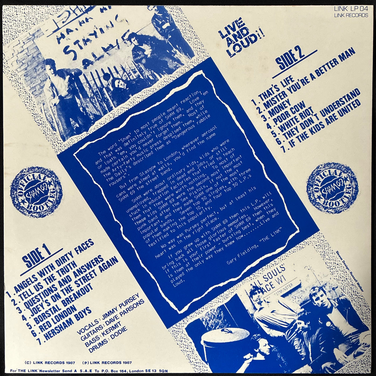 SHAM 69 - LIVE AND LOUD!! (USED VINYL 1987 UK M-/M-)