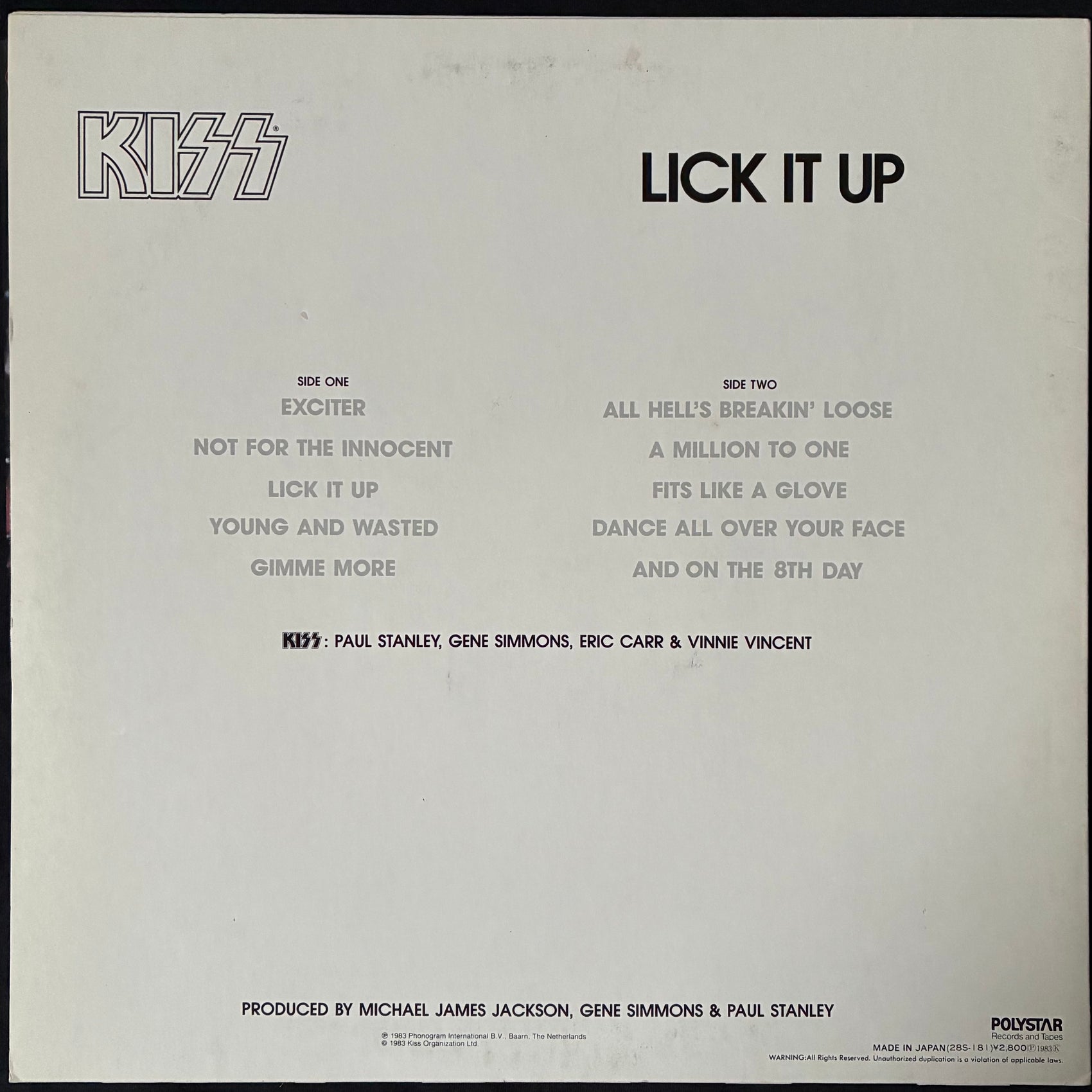 KISS - LICK IT UP (USED VINYL 1983 JAPAN M-/EX+)