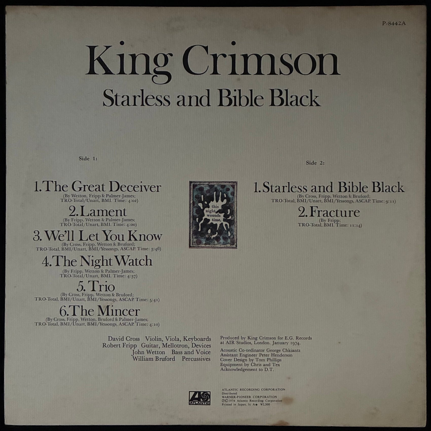 KING CRIMSON - STARLESS AND BIBLE BLACK (FIRST PRESSING) (USED VINYL 1974 JAPAN EX+/EX)
