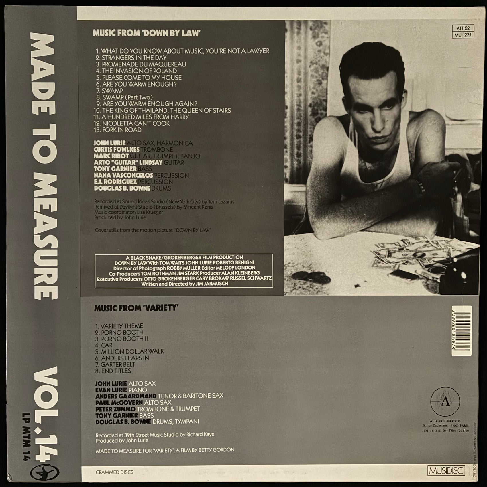 JOHN LURIE - DOWN BY LAW OST (USED VINYL 1987 FRANCE EX+/EX+)