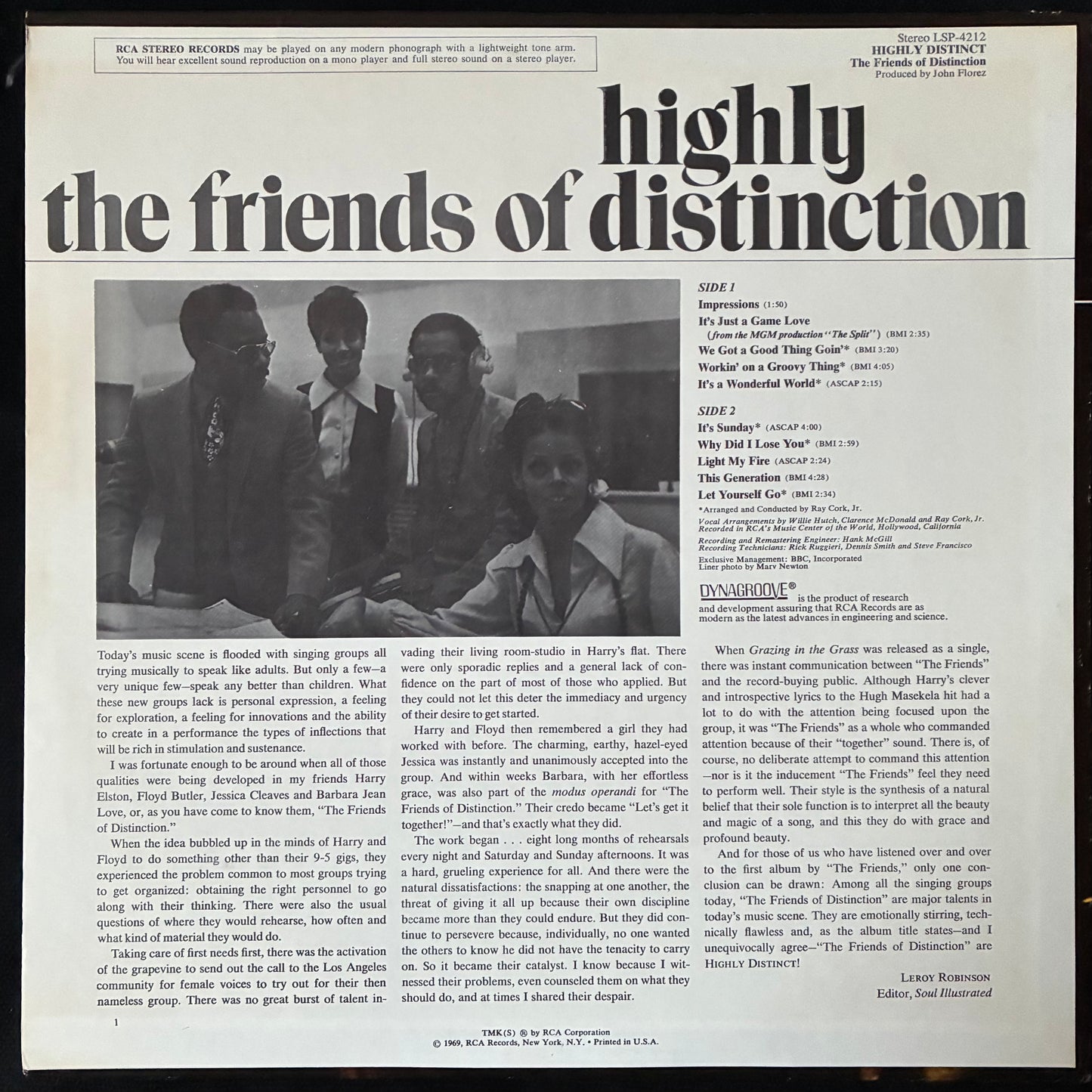HIGHLY DISTINCT - THE FRIENDS OF DISTINCTION (FIRST PRESSING) (USED VINYL 1969 US EX+/EX+)